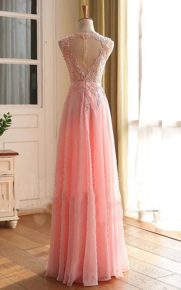 A-line Sleeveless Zipper Back Chiffon Lace Dress