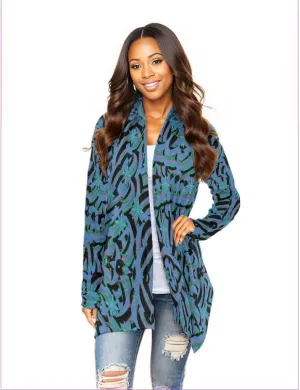 Abstract Blue Womens Cardigan With Long Sleeve