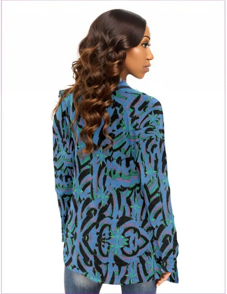 Abstract Blue Womens Cardigan With Long Sleeve