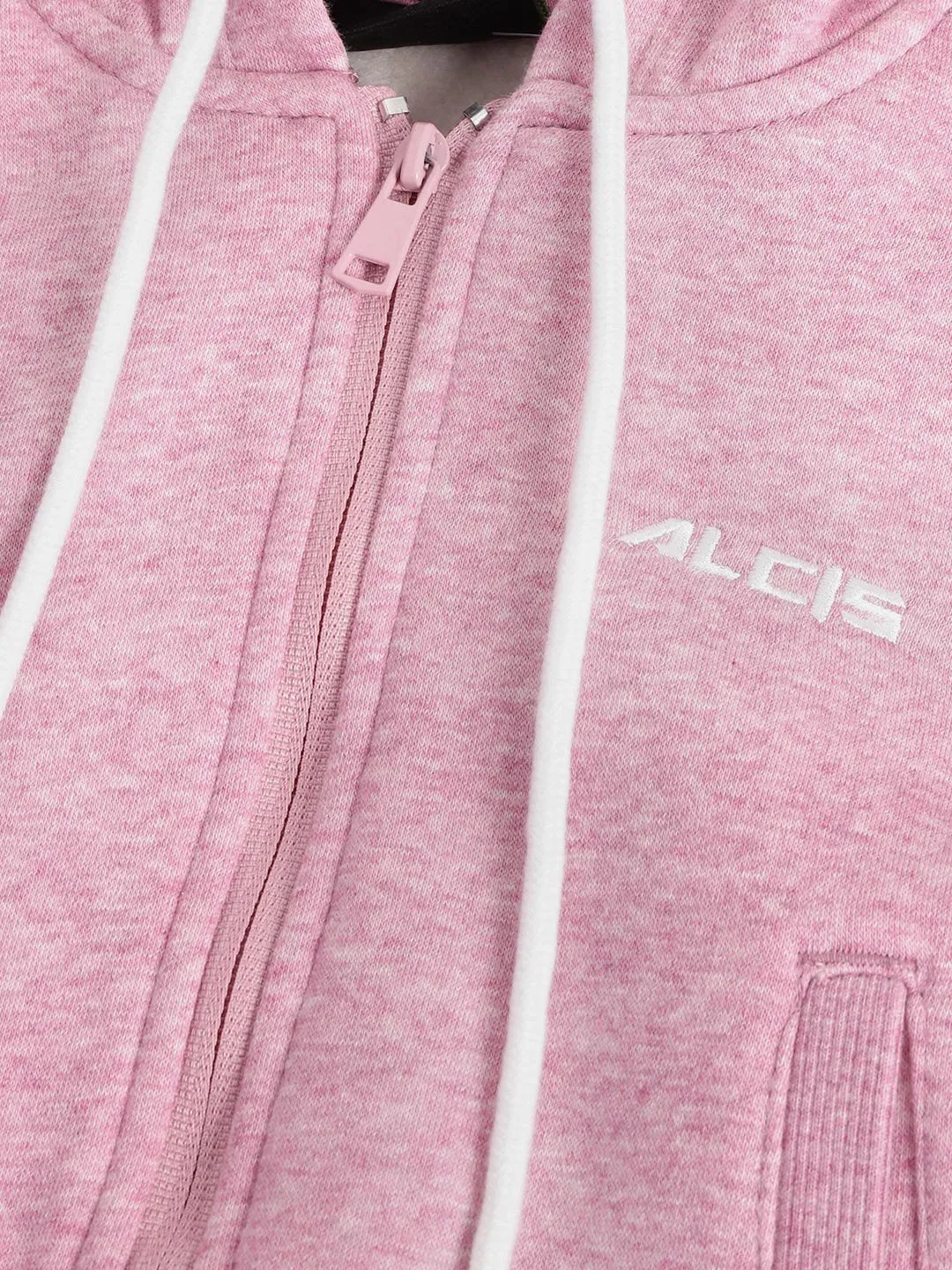 Alcis Girls Pink Solid Hooded Sweatshirt