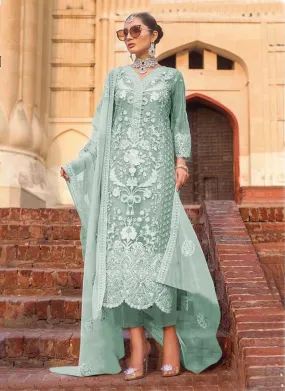 Aqua Green Color Base Designer Pant Style Salwar Suit