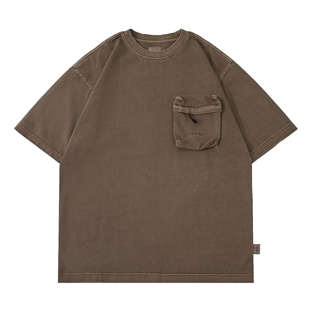 A[S]USL PIGMENT DYE ZIPPER POCKET TEE-BROWN