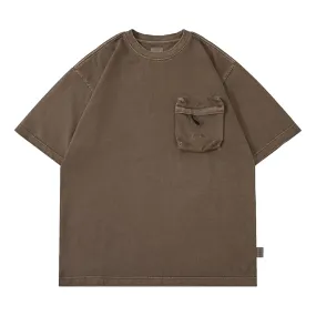 A[S]USL PIGMENT DYE ZIPPER POCKET TEE-BROWN