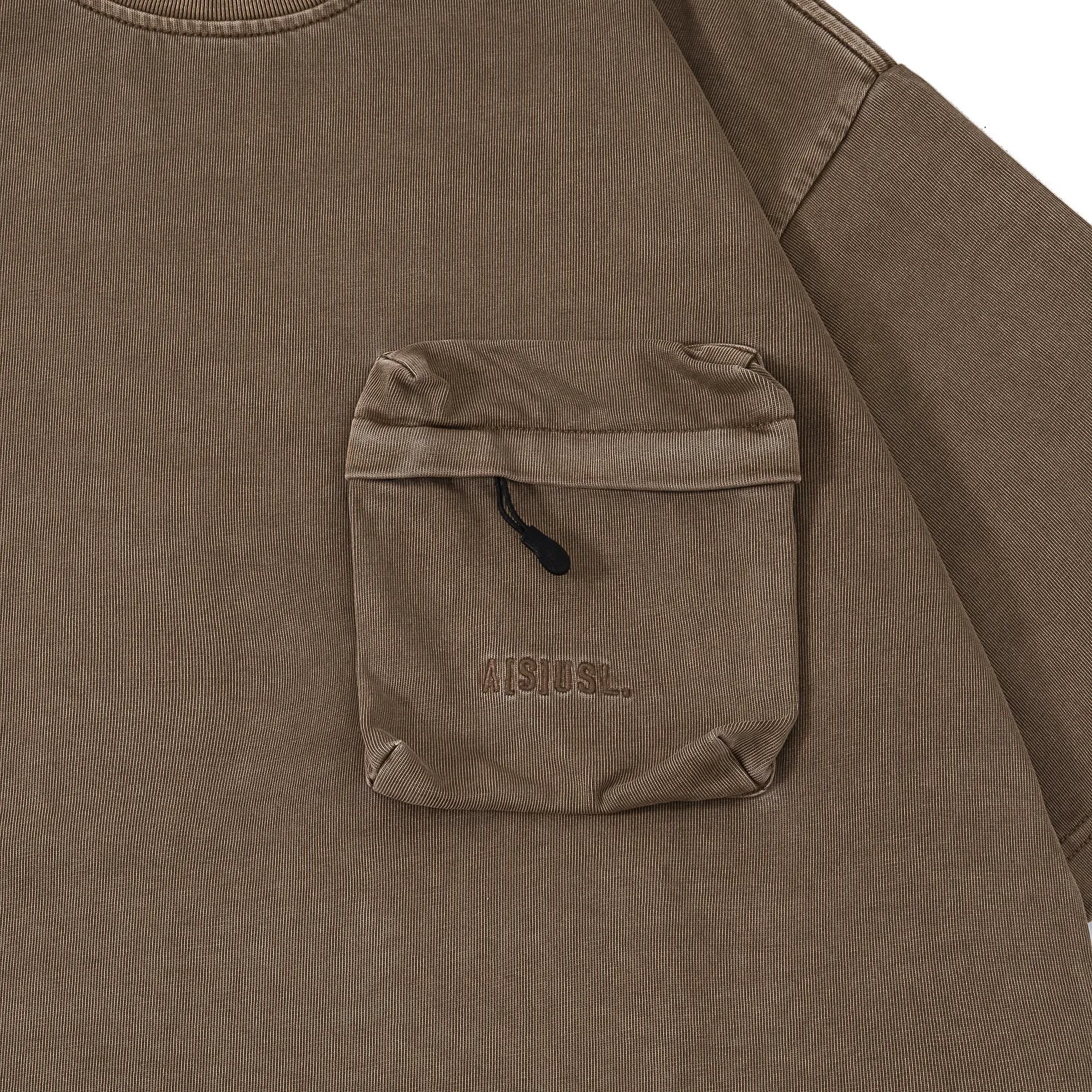 A[S]USL PIGMENT DYE ZIPPER POCKET TEE-BROWN