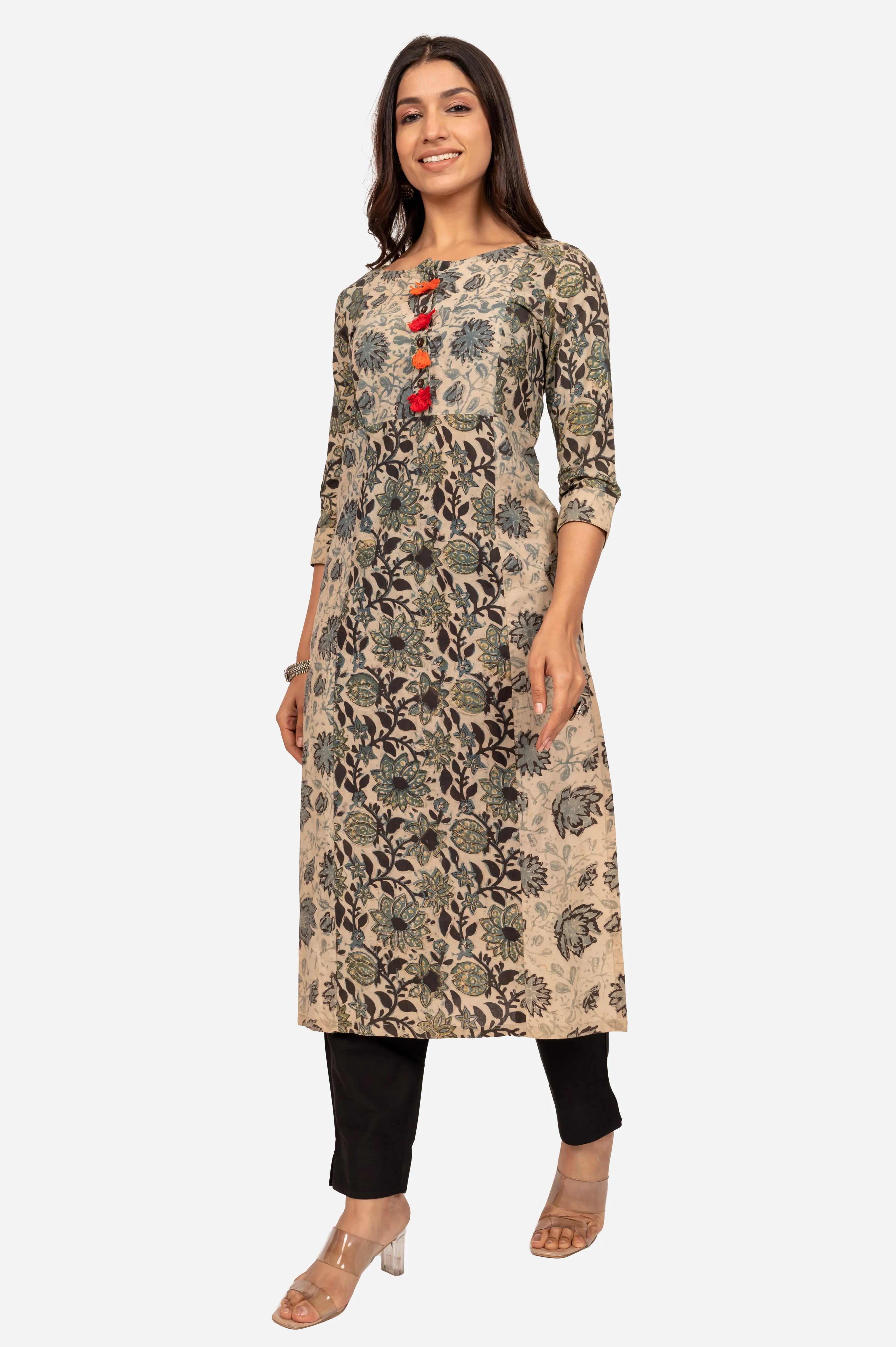 Beige & Light Blue Ajrakh Kurta