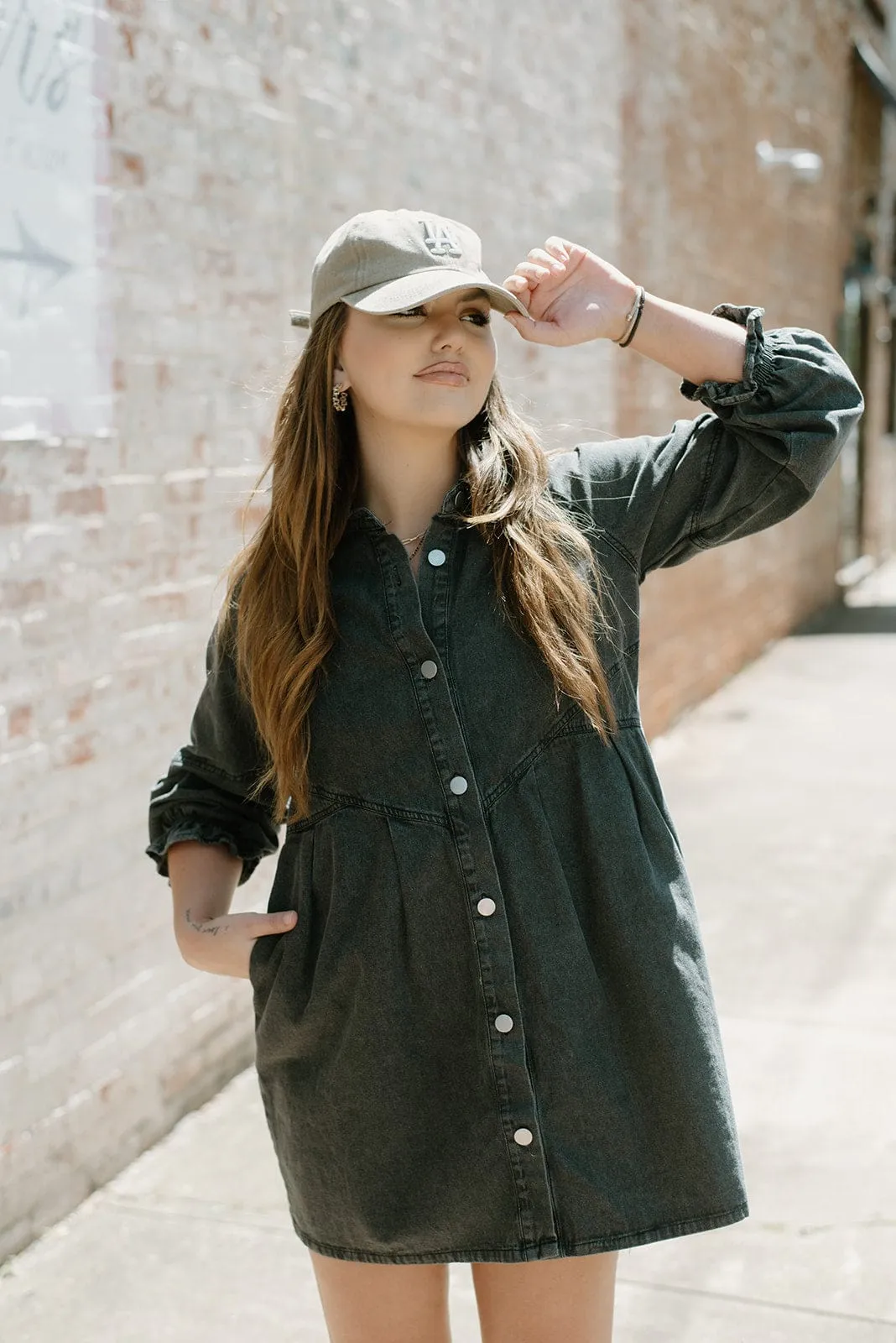 Black Button Down Denim Dress