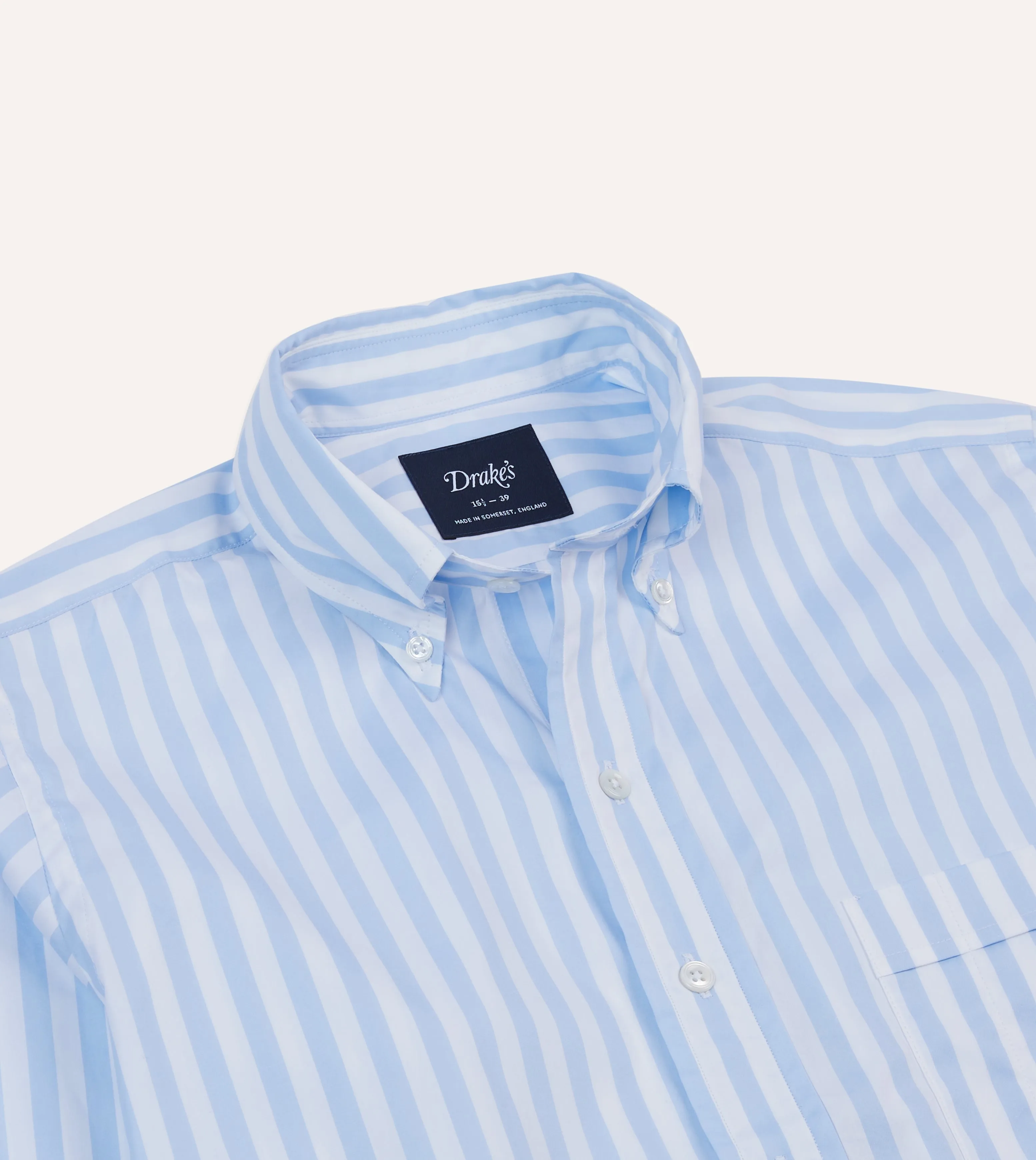 Blue Broad Stripe Cotton Poplin Button-Down Shirt