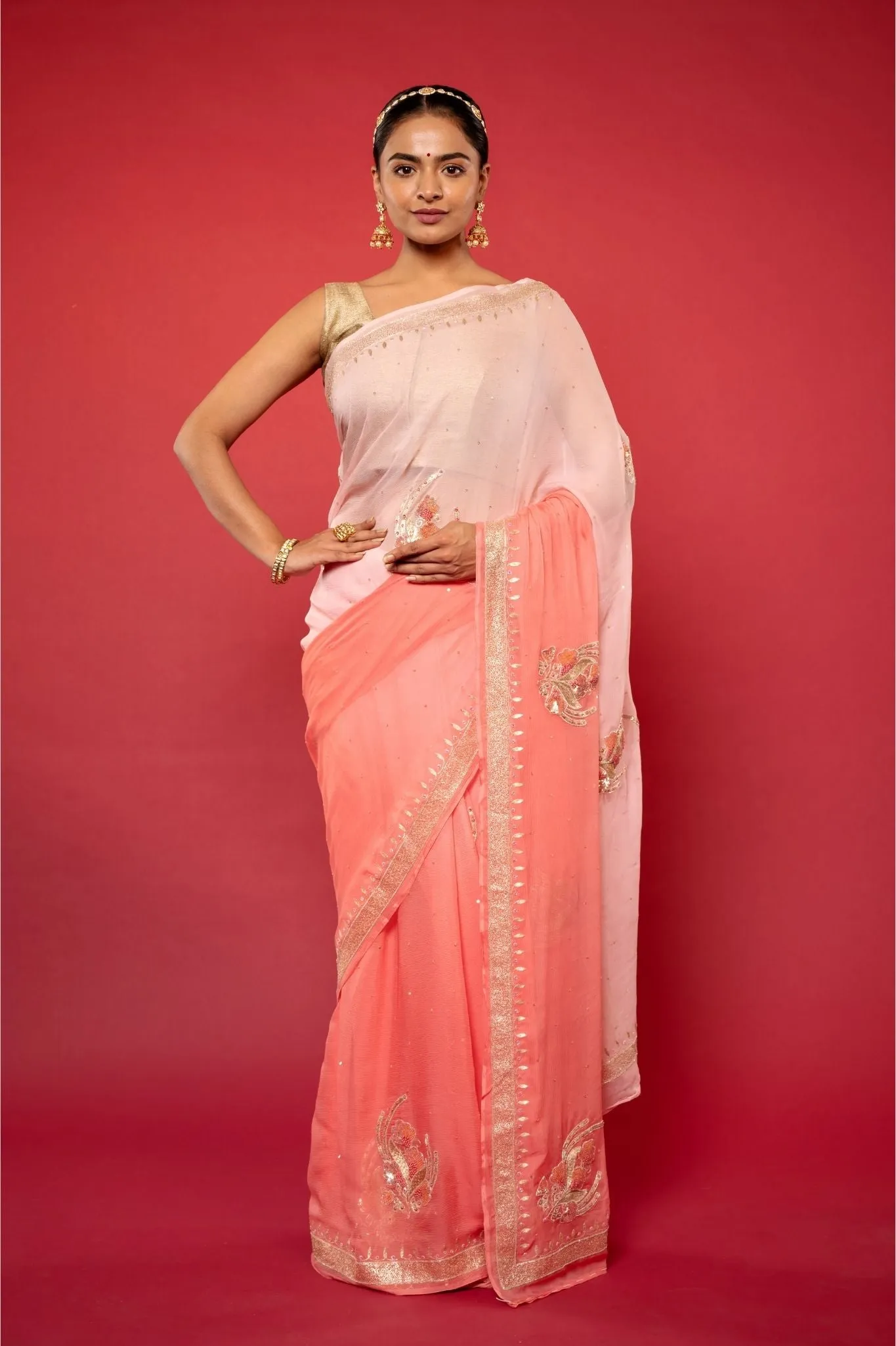 Blush Peach Chiffon Saree