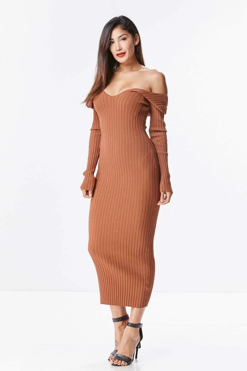 Carmel Casually Cute Ribbed Maxi Sweater Dress