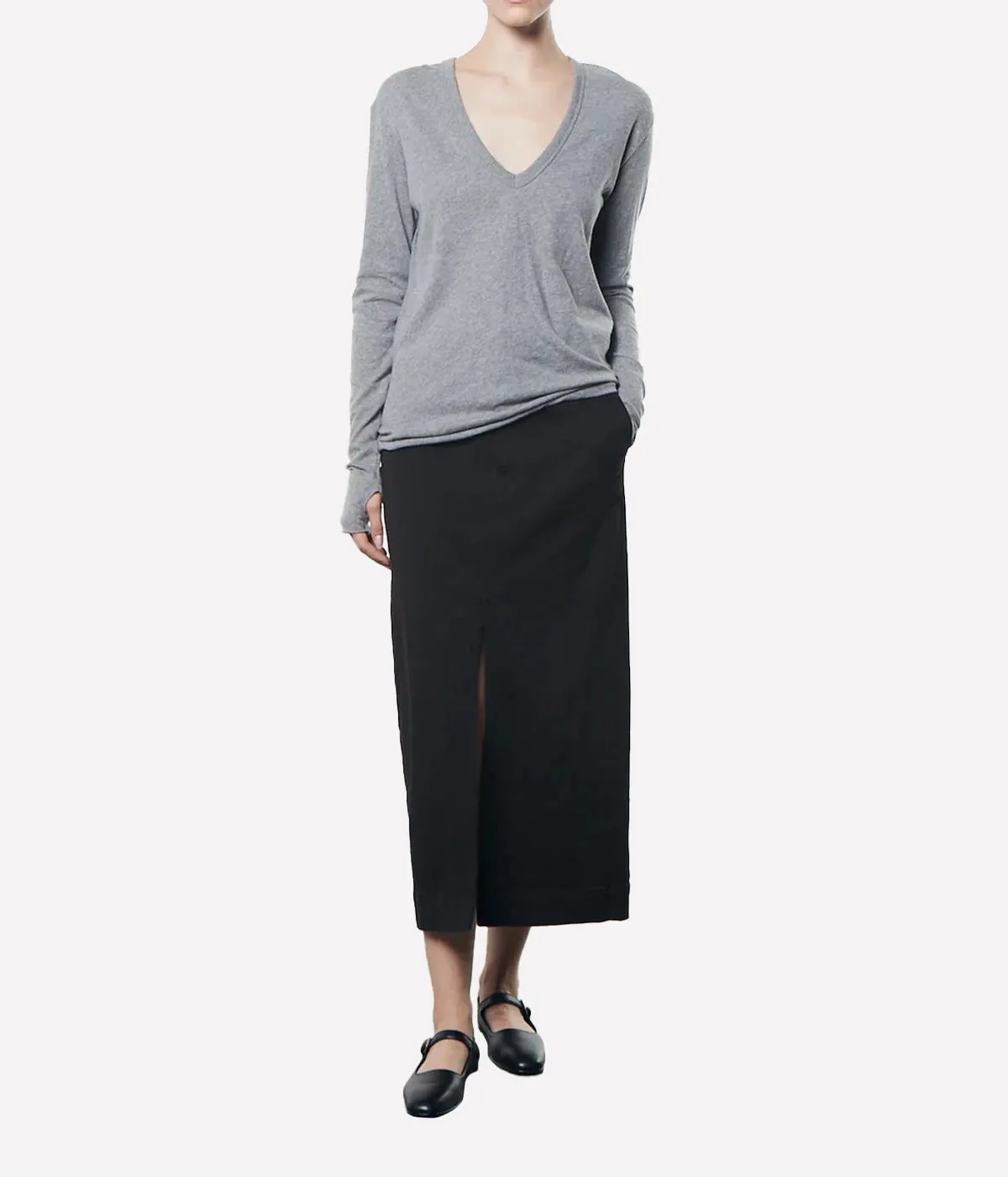 Cashmere V Neck Loose Long Sleeve in Smoke