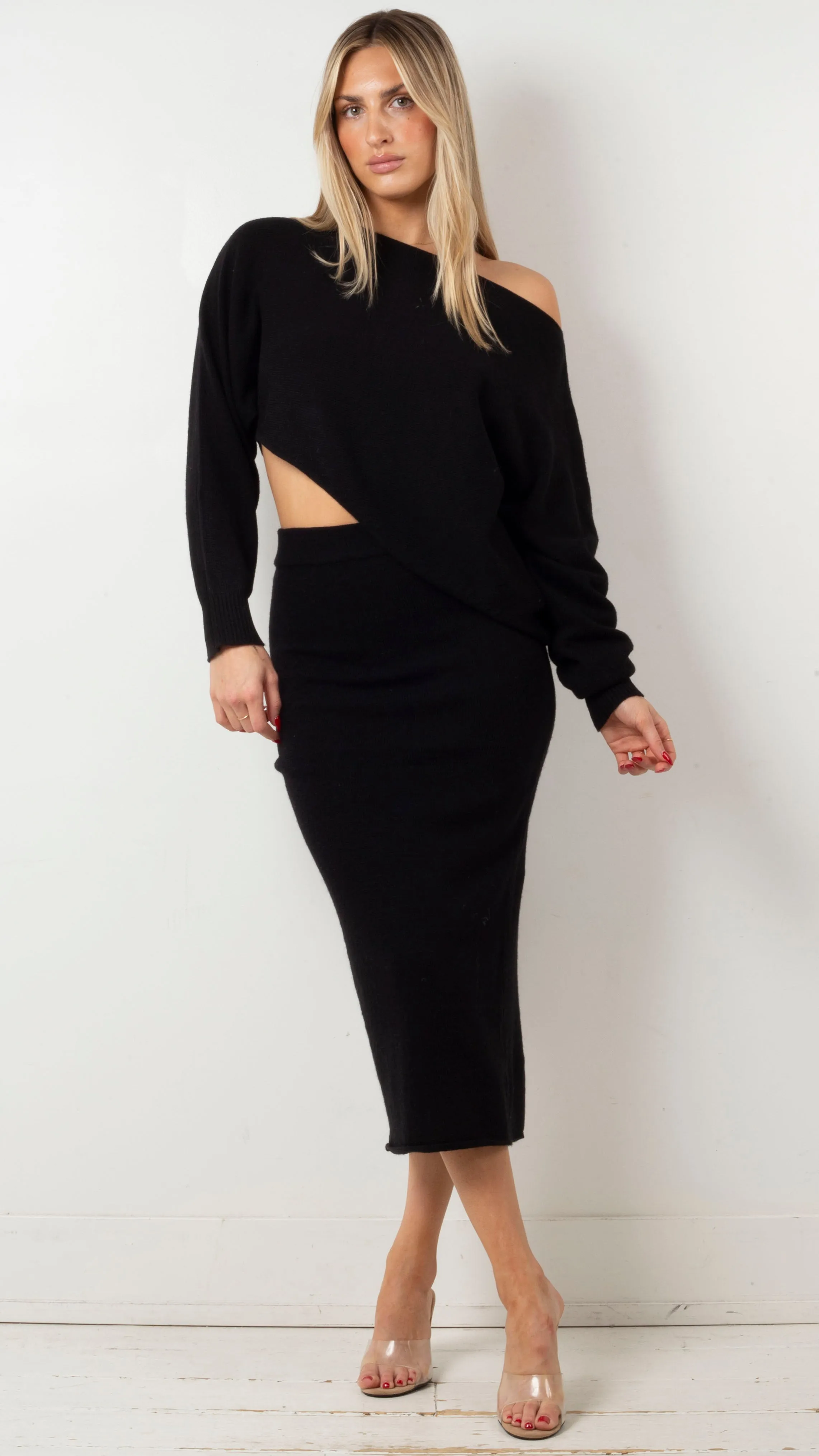 Chloe Sweater Skirt Set - Black