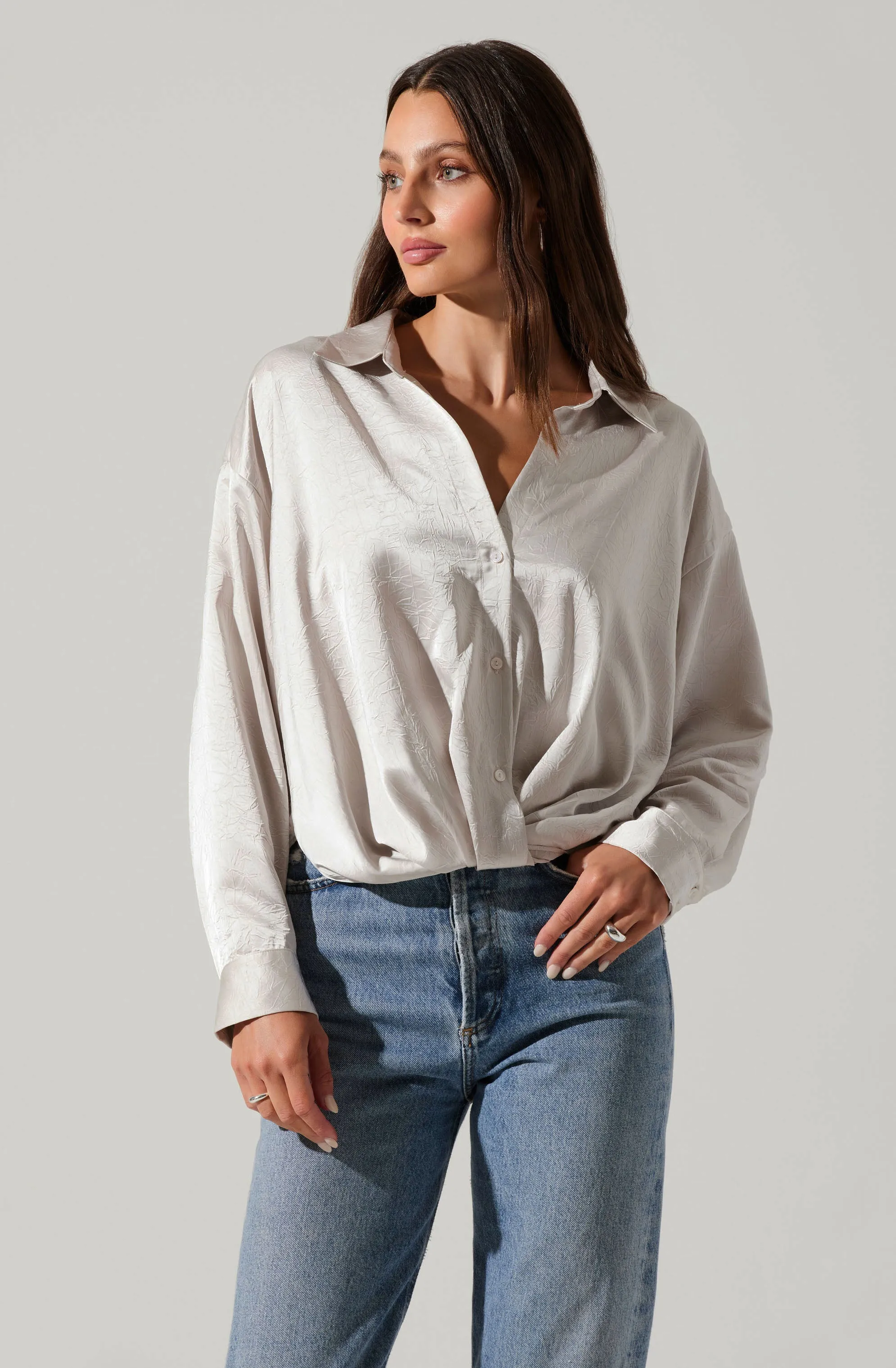 Corrine Satin Button Down Top