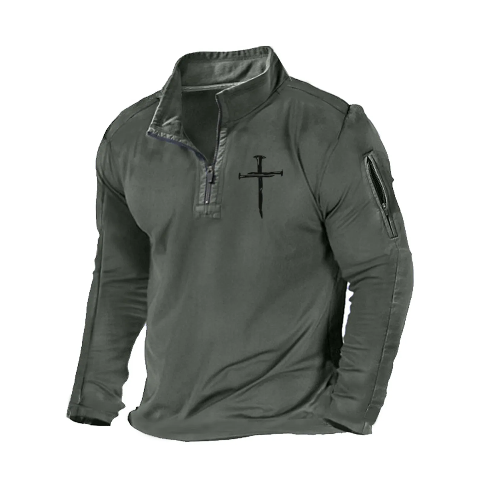 CROSS 1/4 ZIPPER GRAPHIC LONG SLEEVE SHIRT