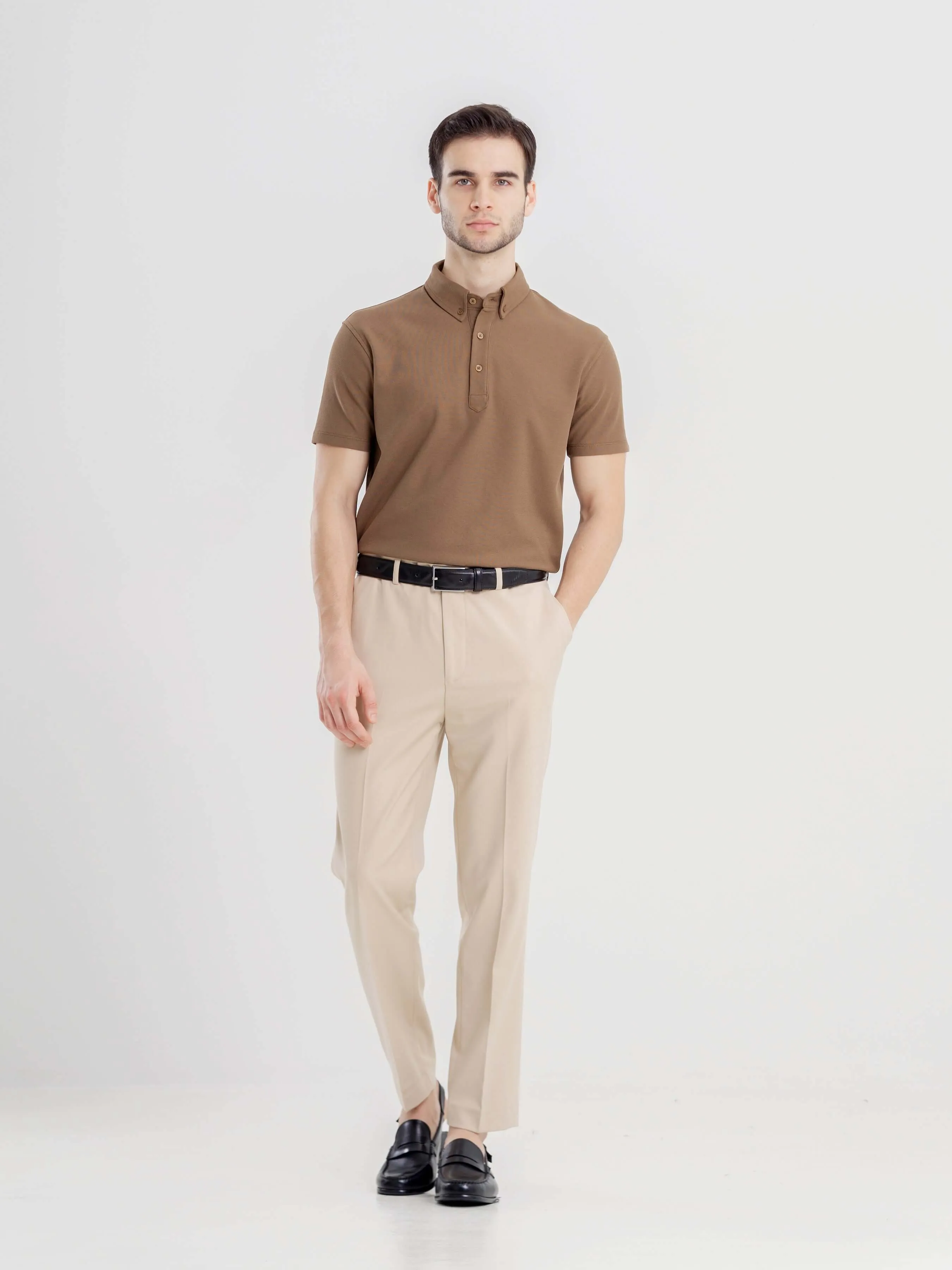 Dante Polo Button Down Short Sleeve - Coffee