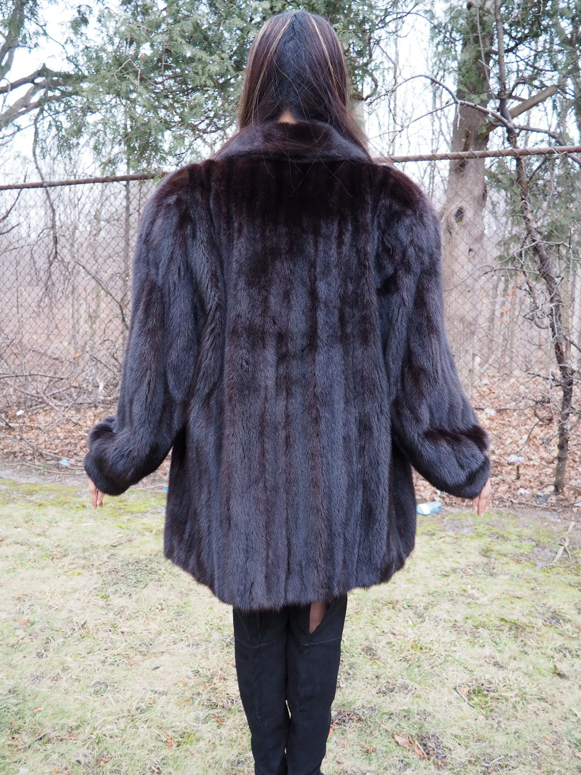 Dark Ranch Female Black Mink Fur Jacket Coat L/XL