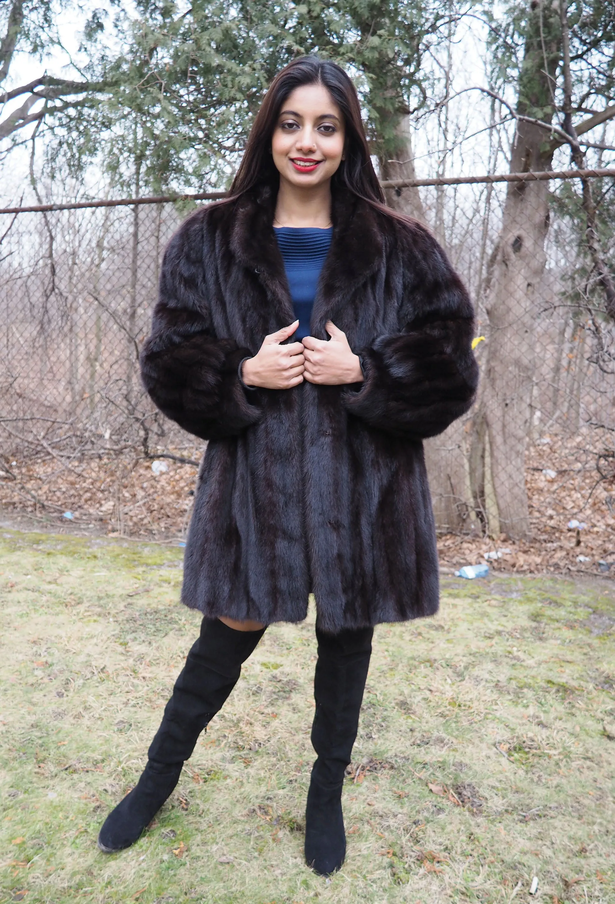 Dark Ranch Female Black Mink Fur Jacket Coat L/XL