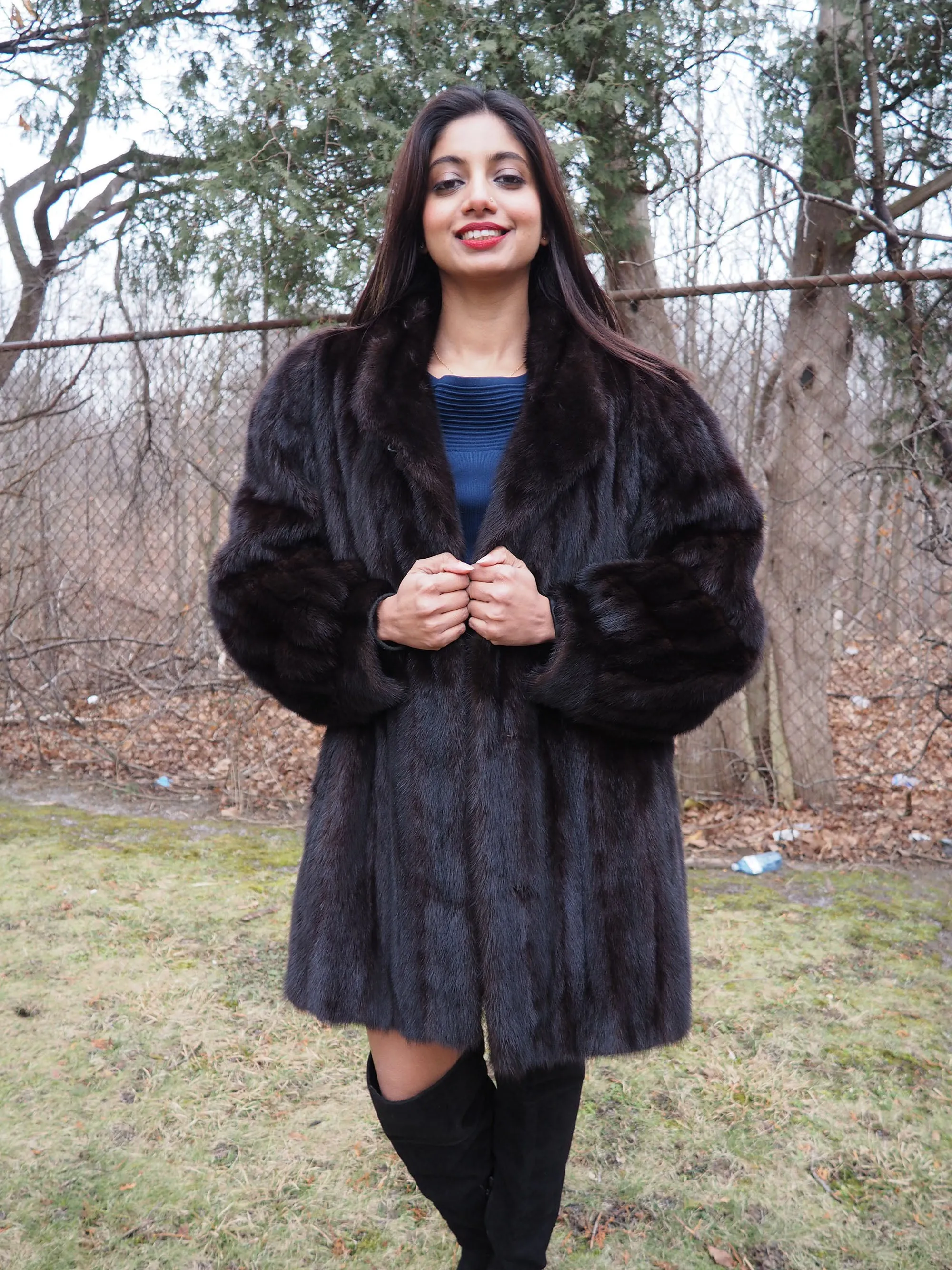 Dark Ranch Female Black Mink Fur Jacket Coat L/XL