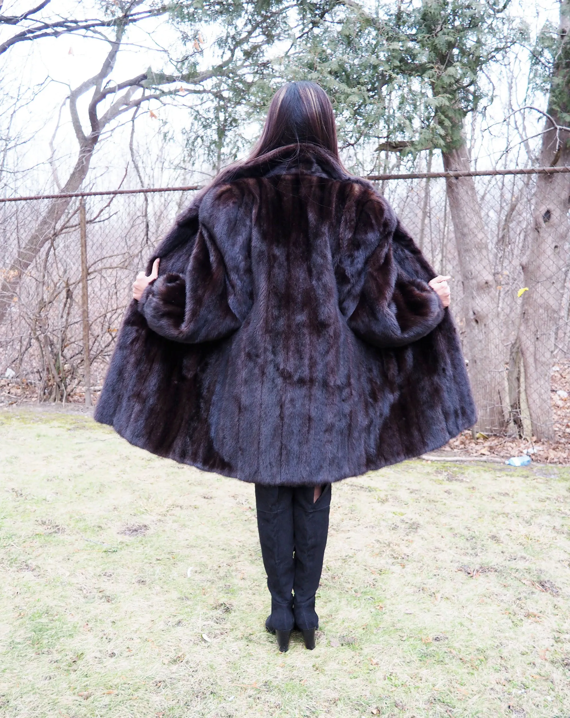 Dark Ranch Female Black Mink Fur Jacket Coat M