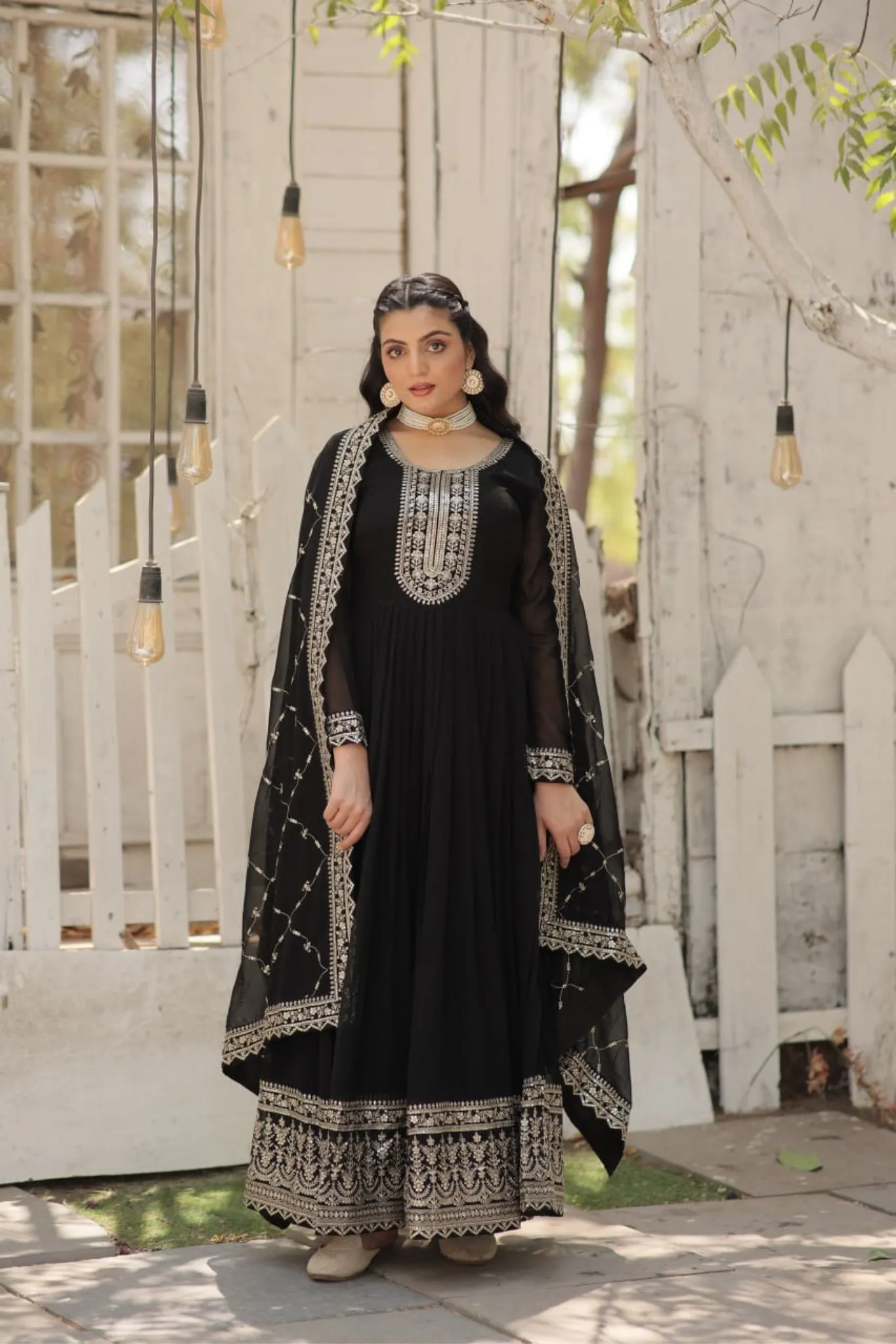 Designer Sequins Embroidered Work Stylish Gown With Dupatta Set