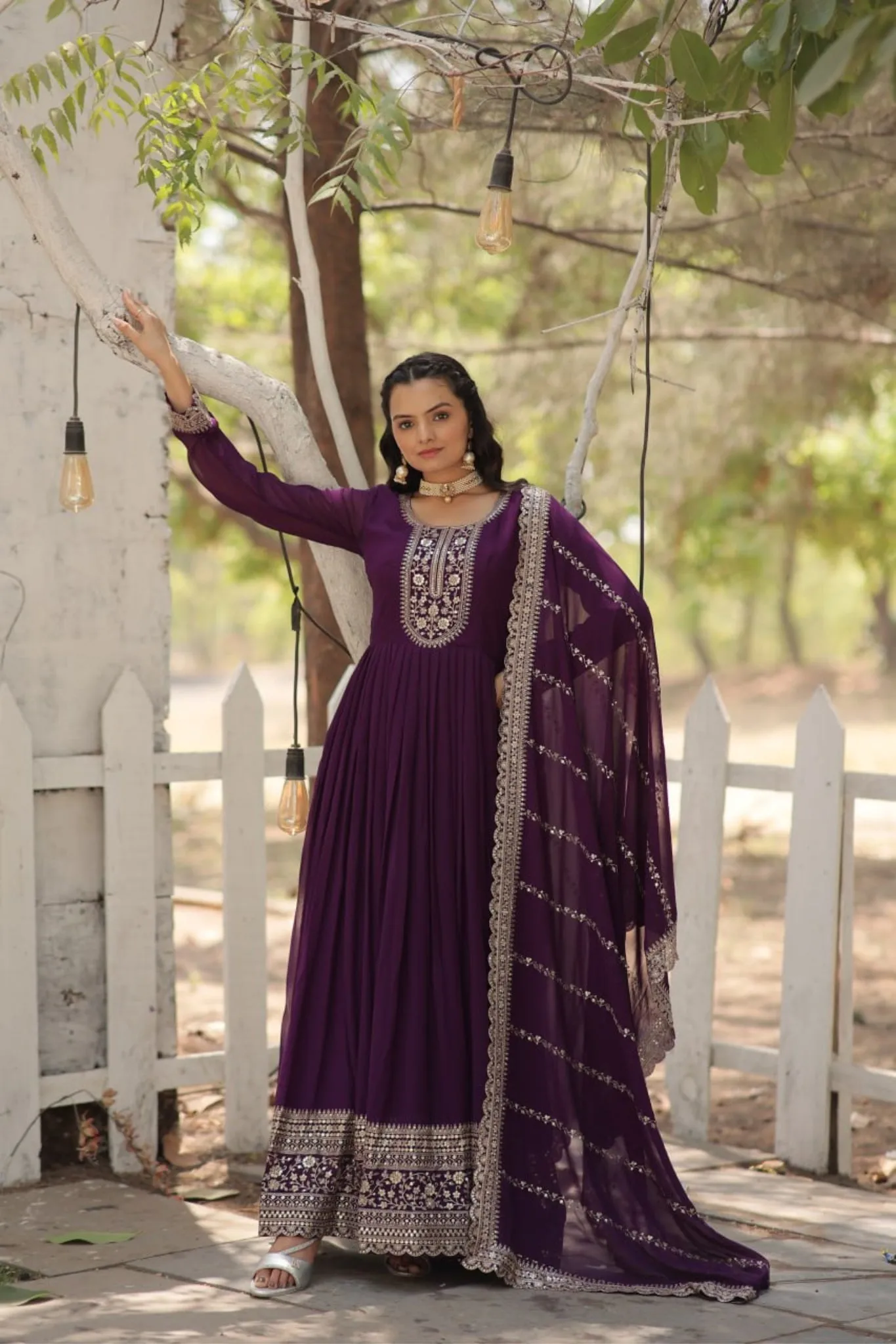 Designer Sequins Embroidered Work Stylish Gown With Dupatta Set