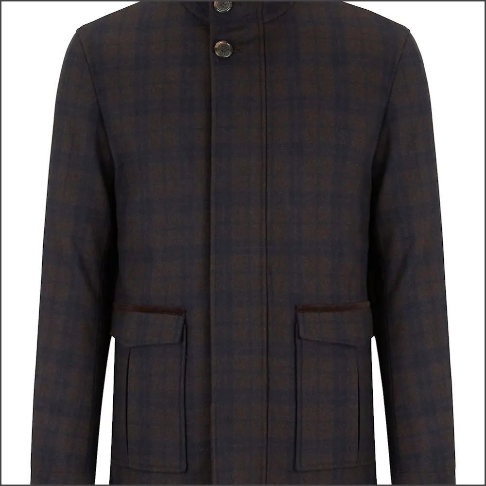 Douglas Barkley Brown Checkered Car Coat