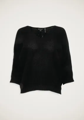 ELBOW SLEEVE V-NECK PULLOVER (BLACK) - REPEAT