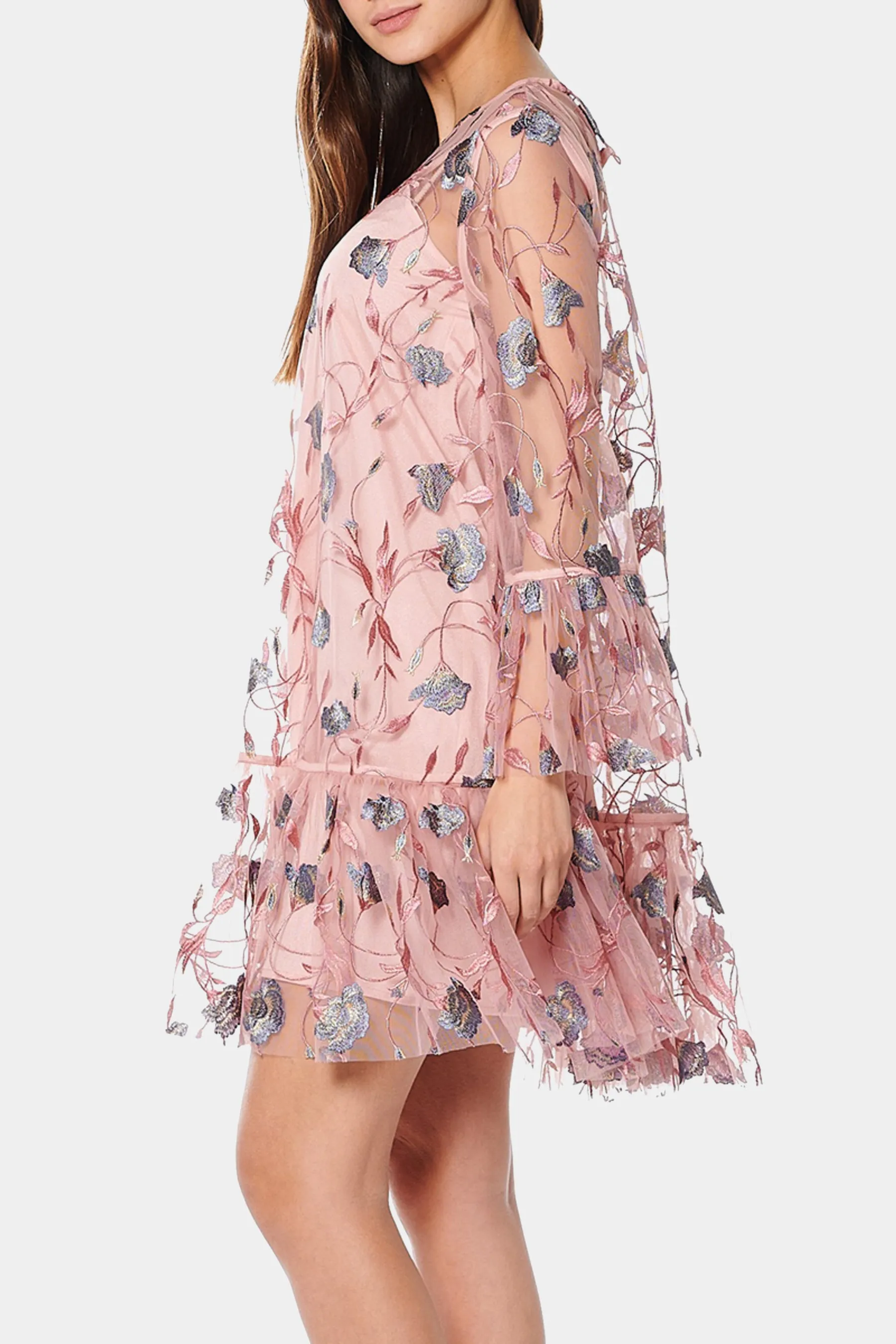 Embroidered Sheer Mesh Floral Dress