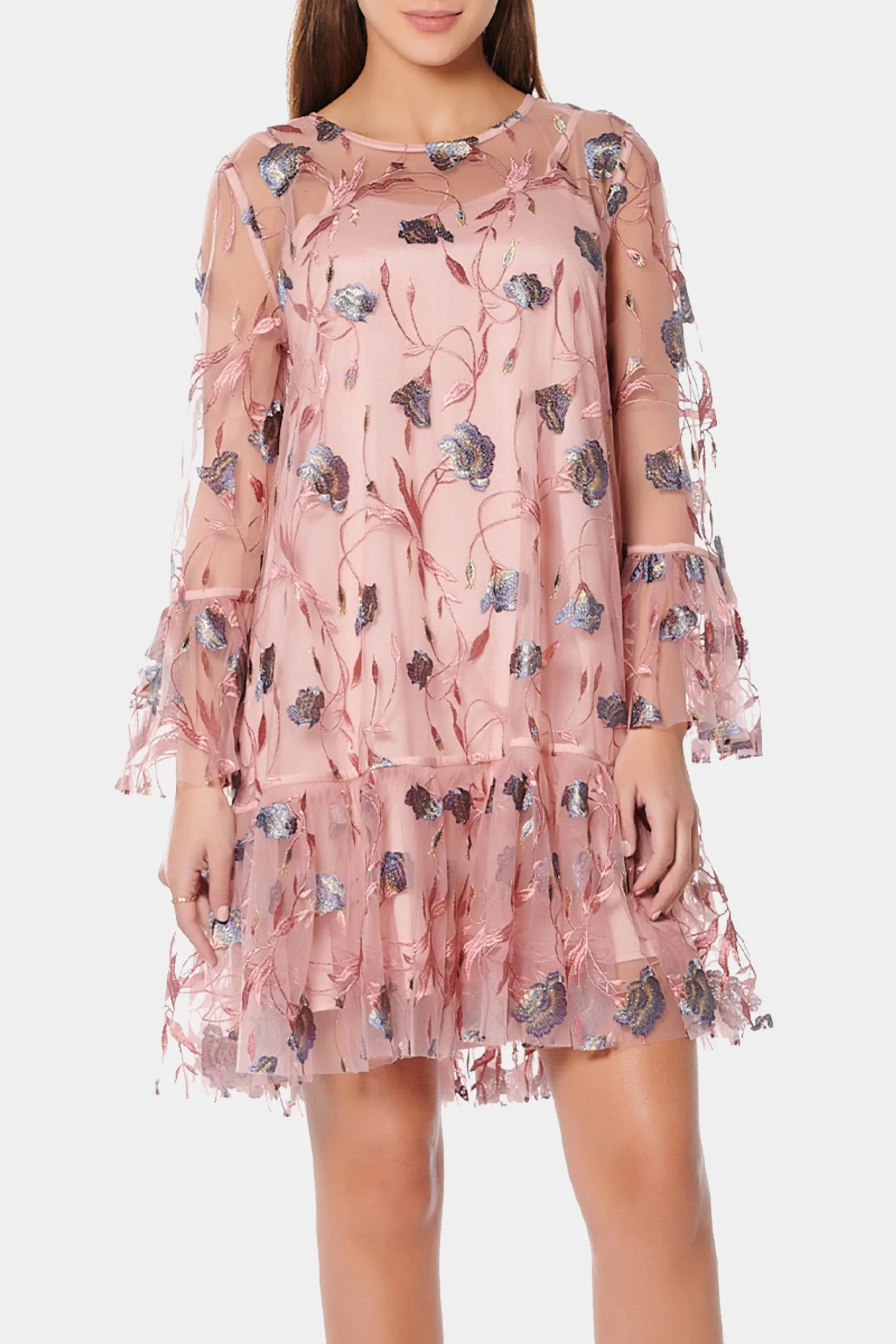 Embroidered Sheer Mesh Floral Dress