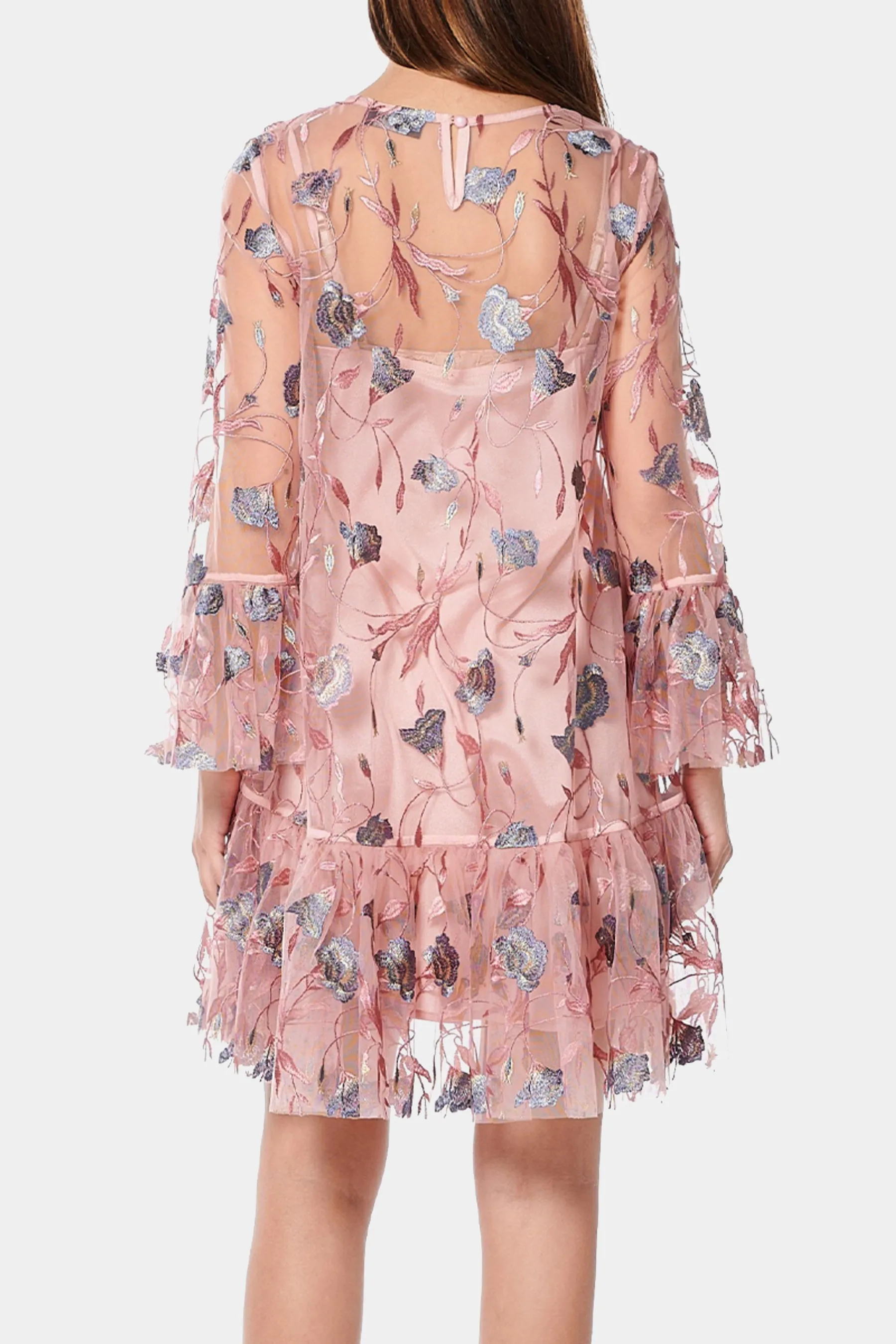 Embroidered Sheer Mesh Floral Dress