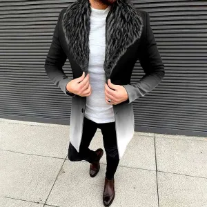 Fashion Gradient Detachable Fur Collar Coat