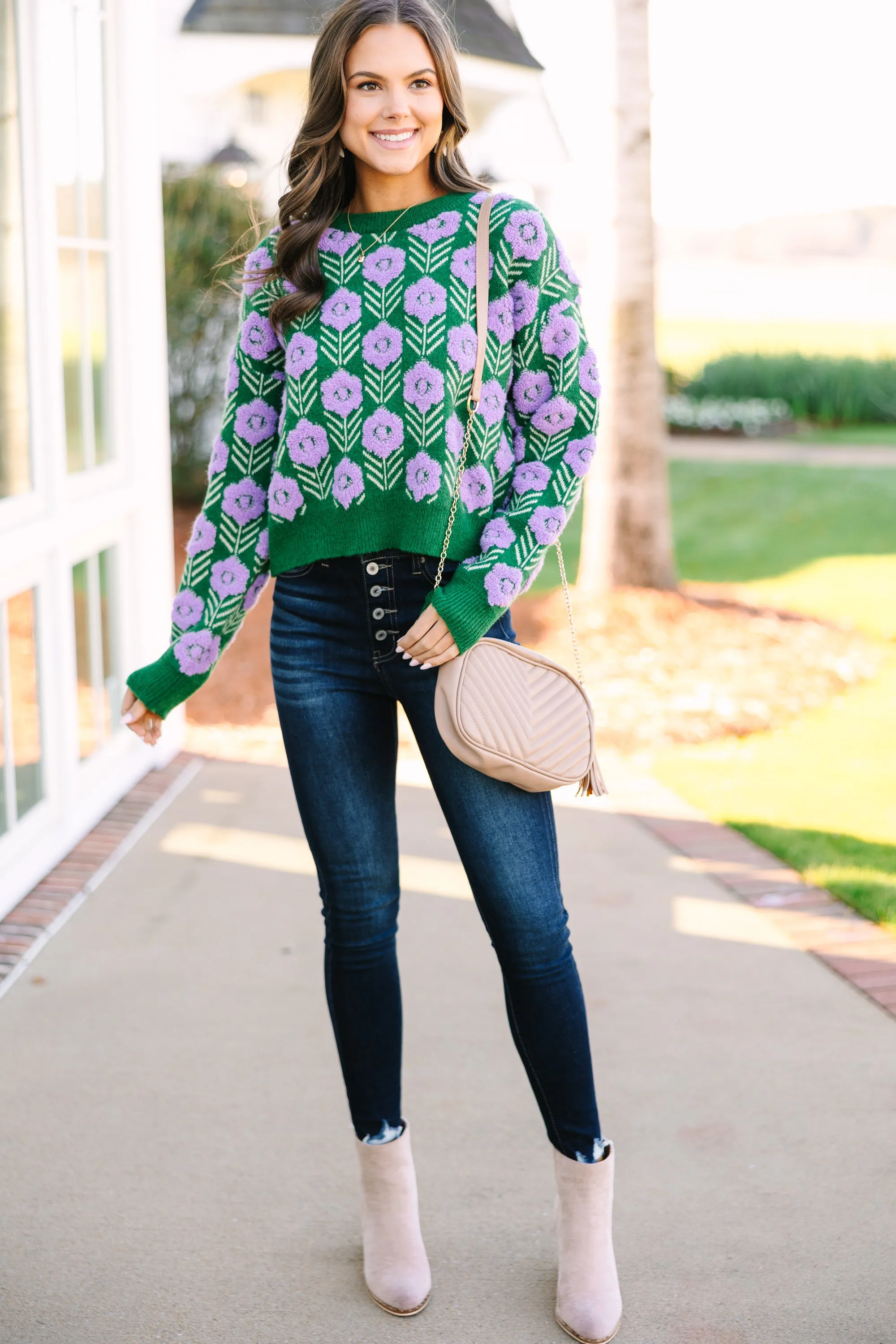 Free Spririt Emerald Green Floral Sweater