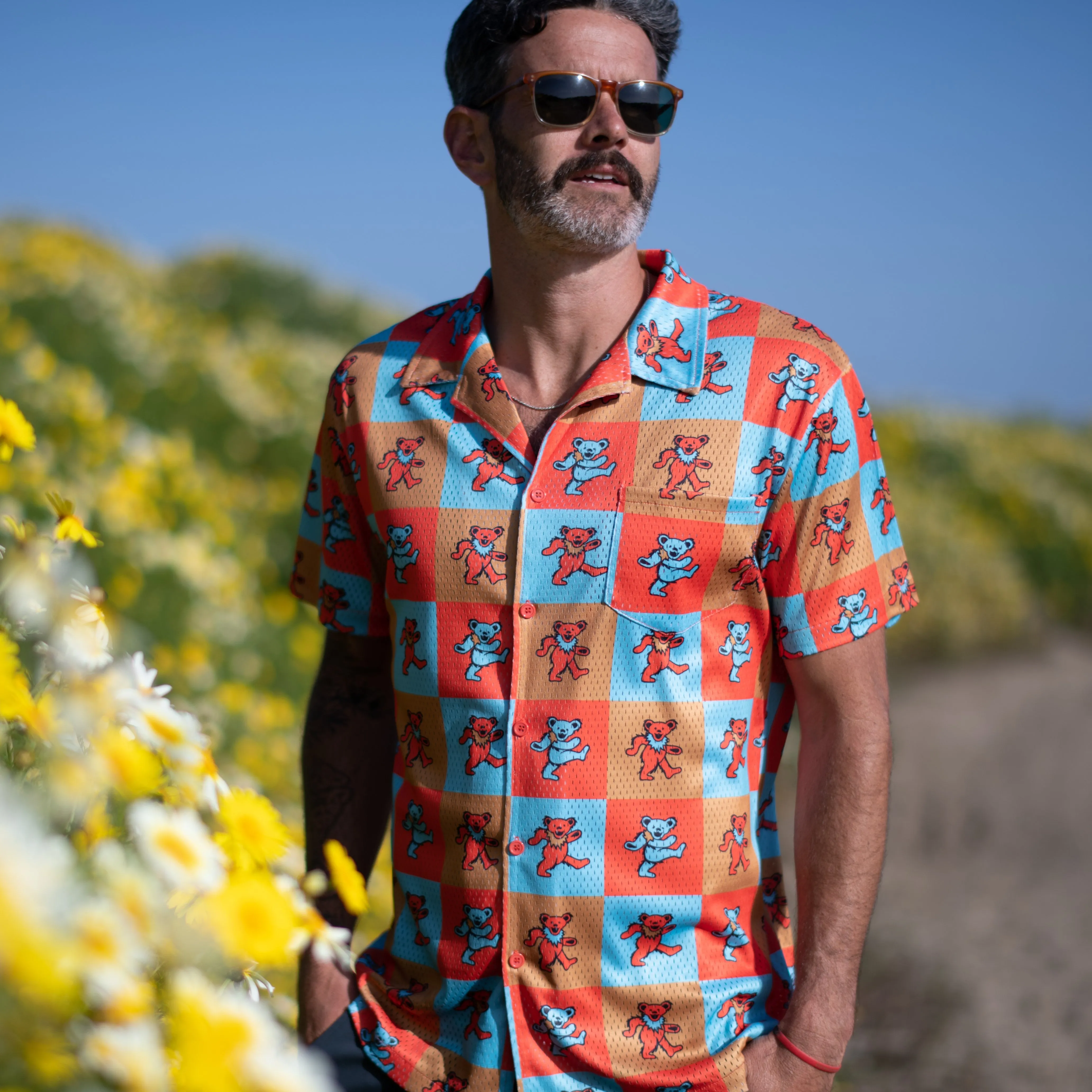 Grateful Dead | Mesh Button Down | Orange Bear