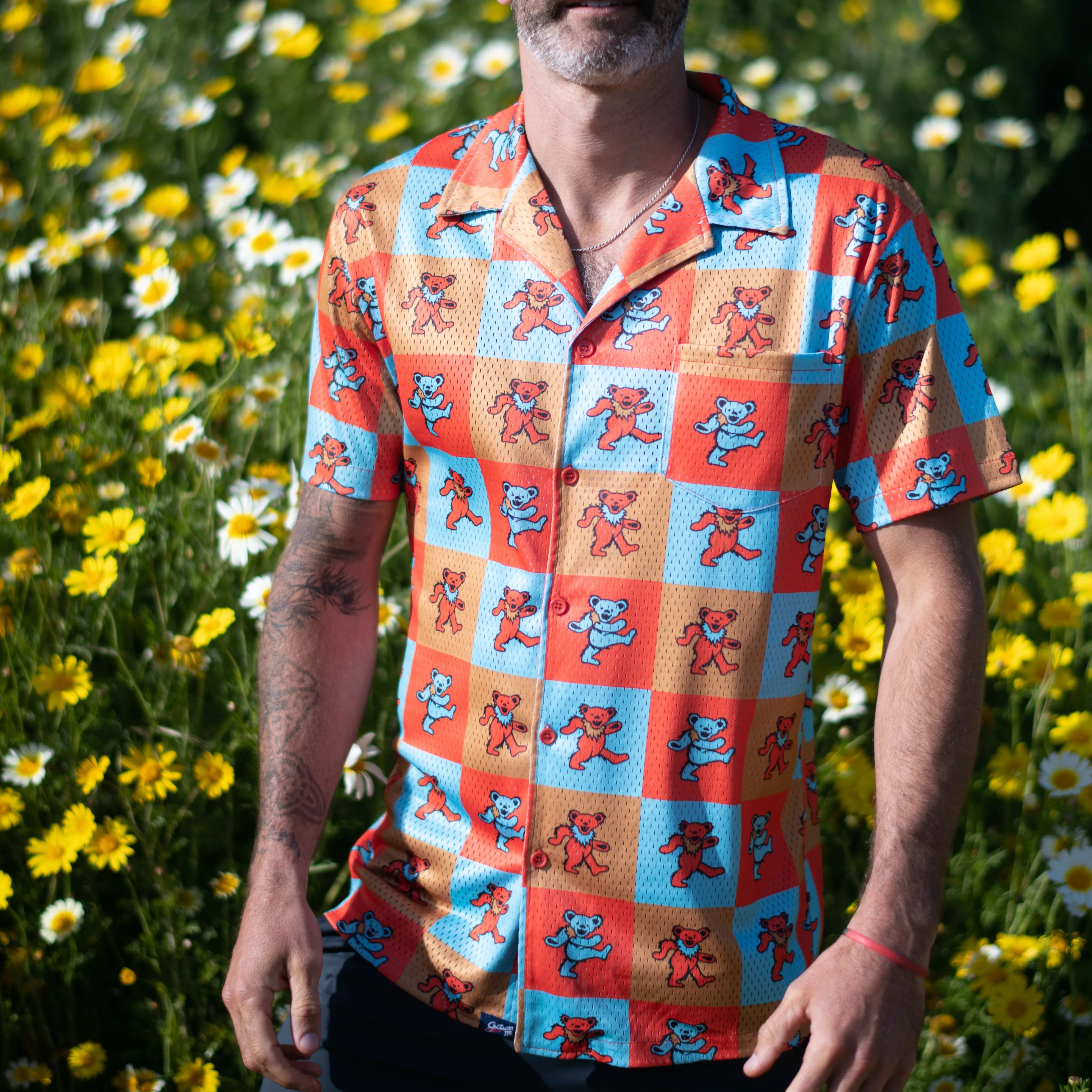 Grateful Dead | Mesh Button Down | Orange Bear