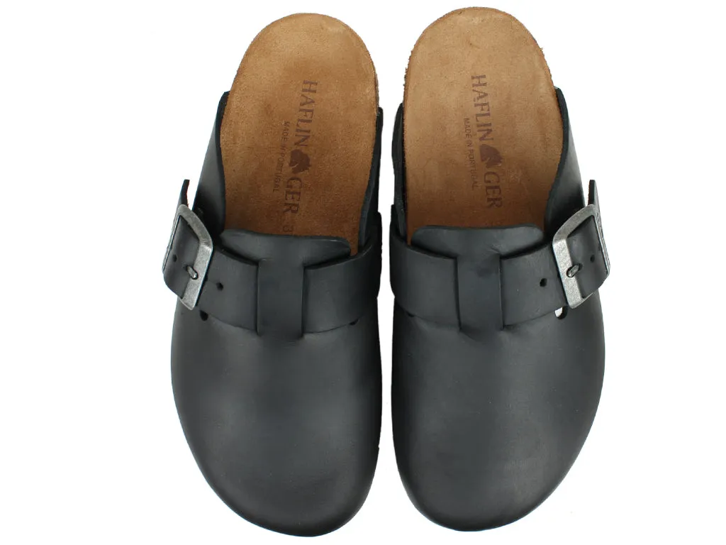 Black Porto Leather Haflinger Clogs - Premium Quality