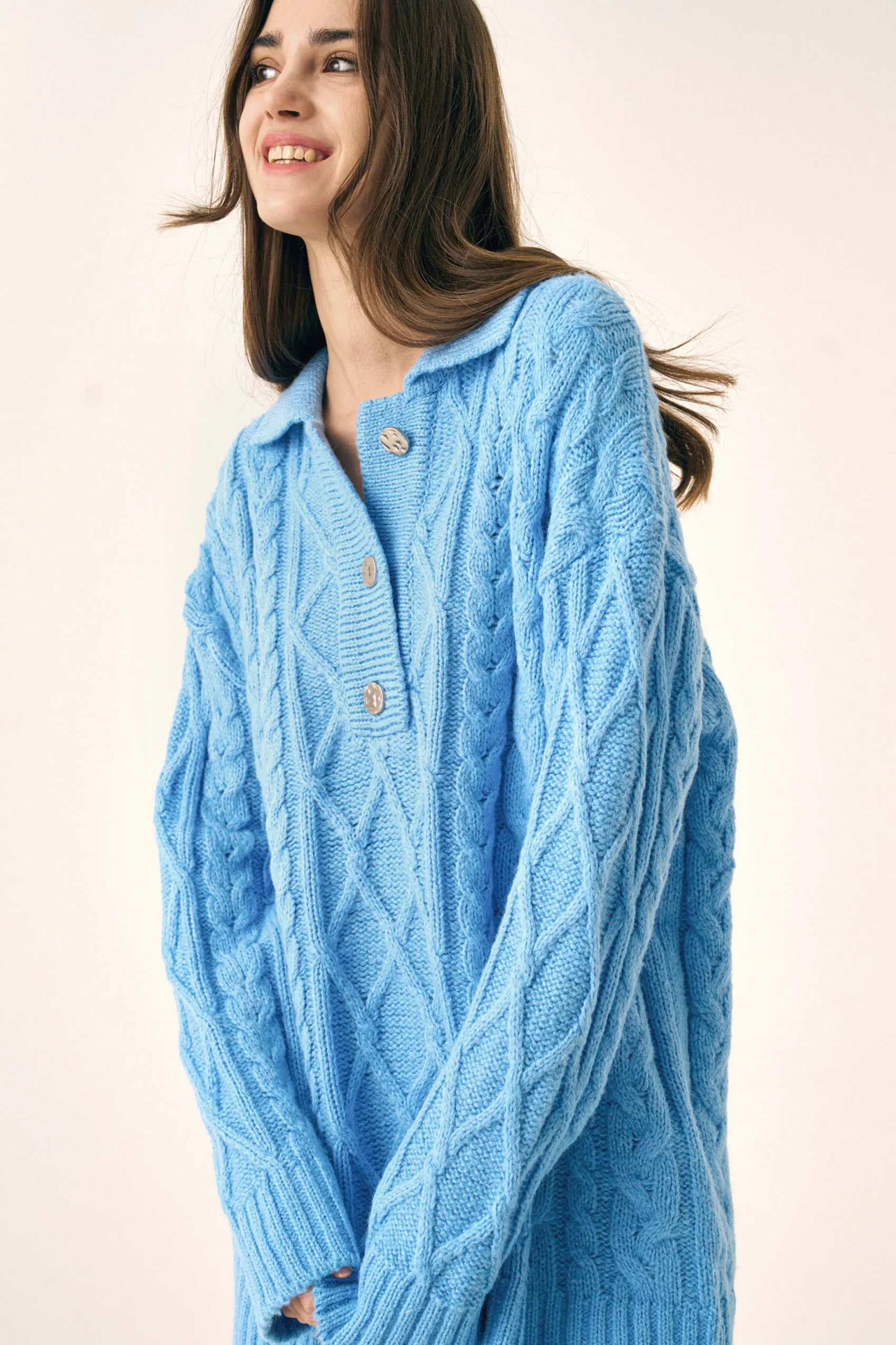 Hailey Cable Knit Sweater, Blue