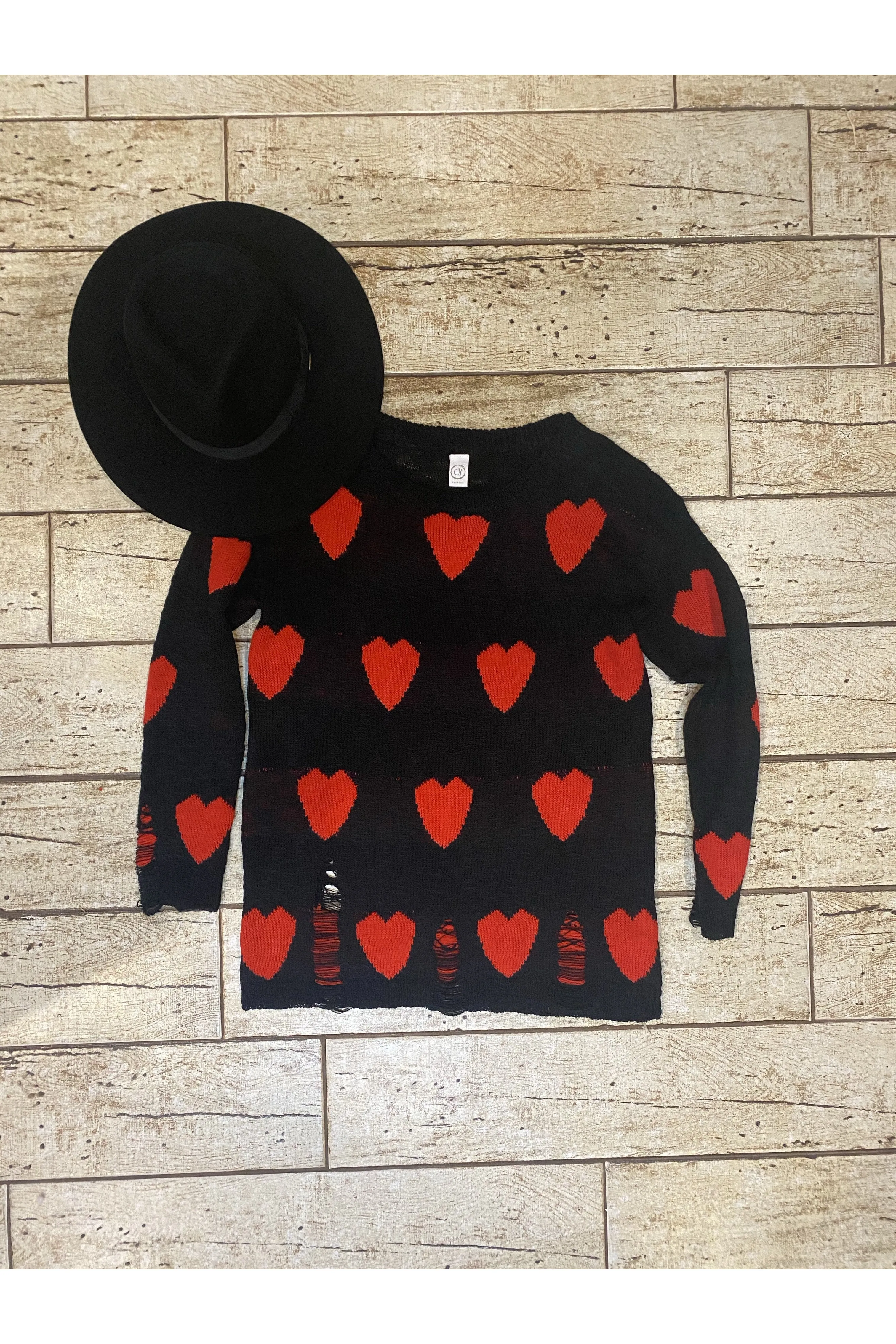 Heart Distressed Sweater