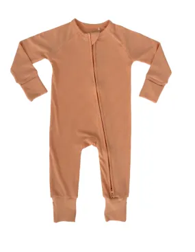 In My Jammers - Peach Fuzz Ribbed Zipper Romper