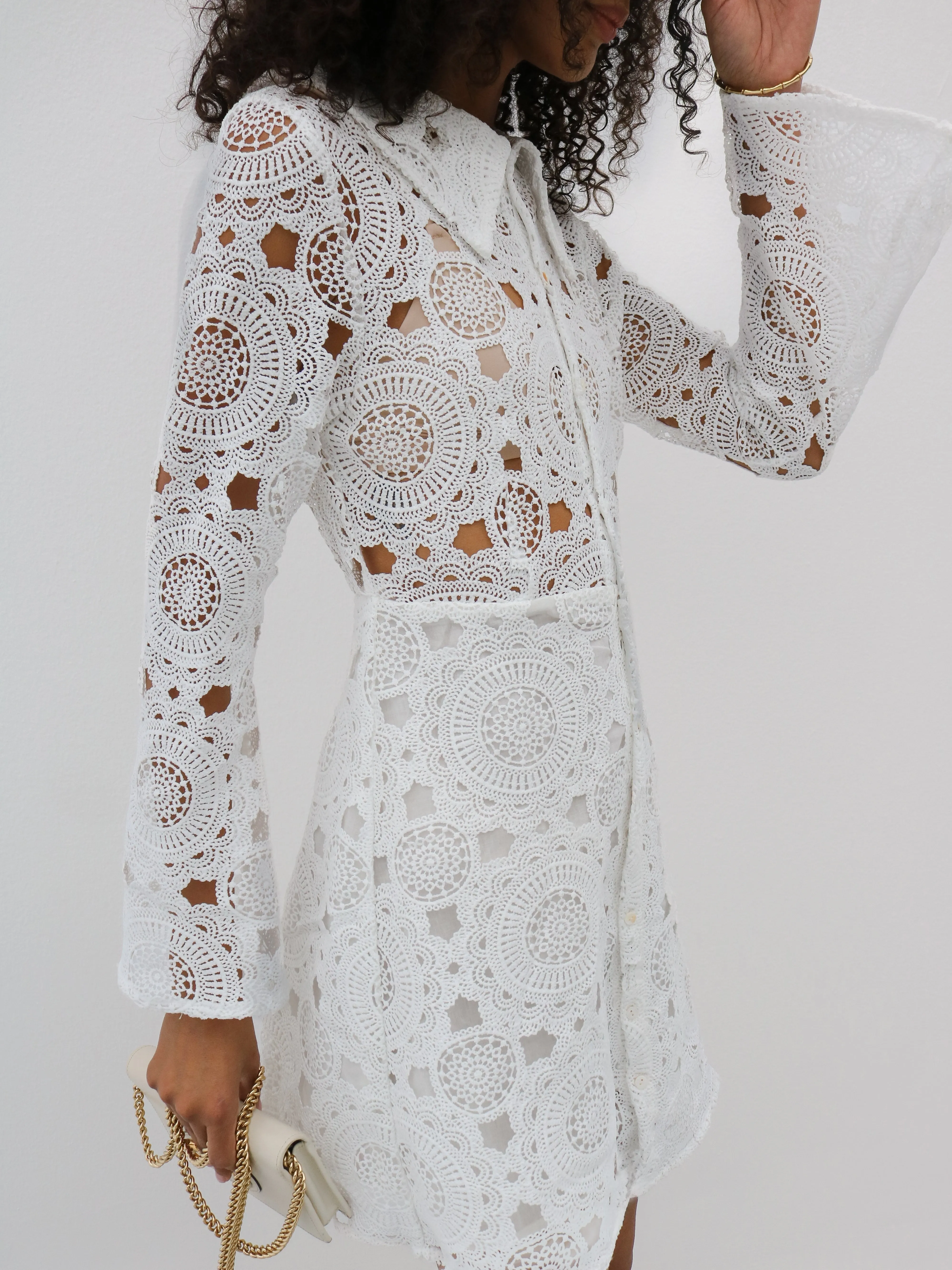 Jane Button Down Lace Dress | White