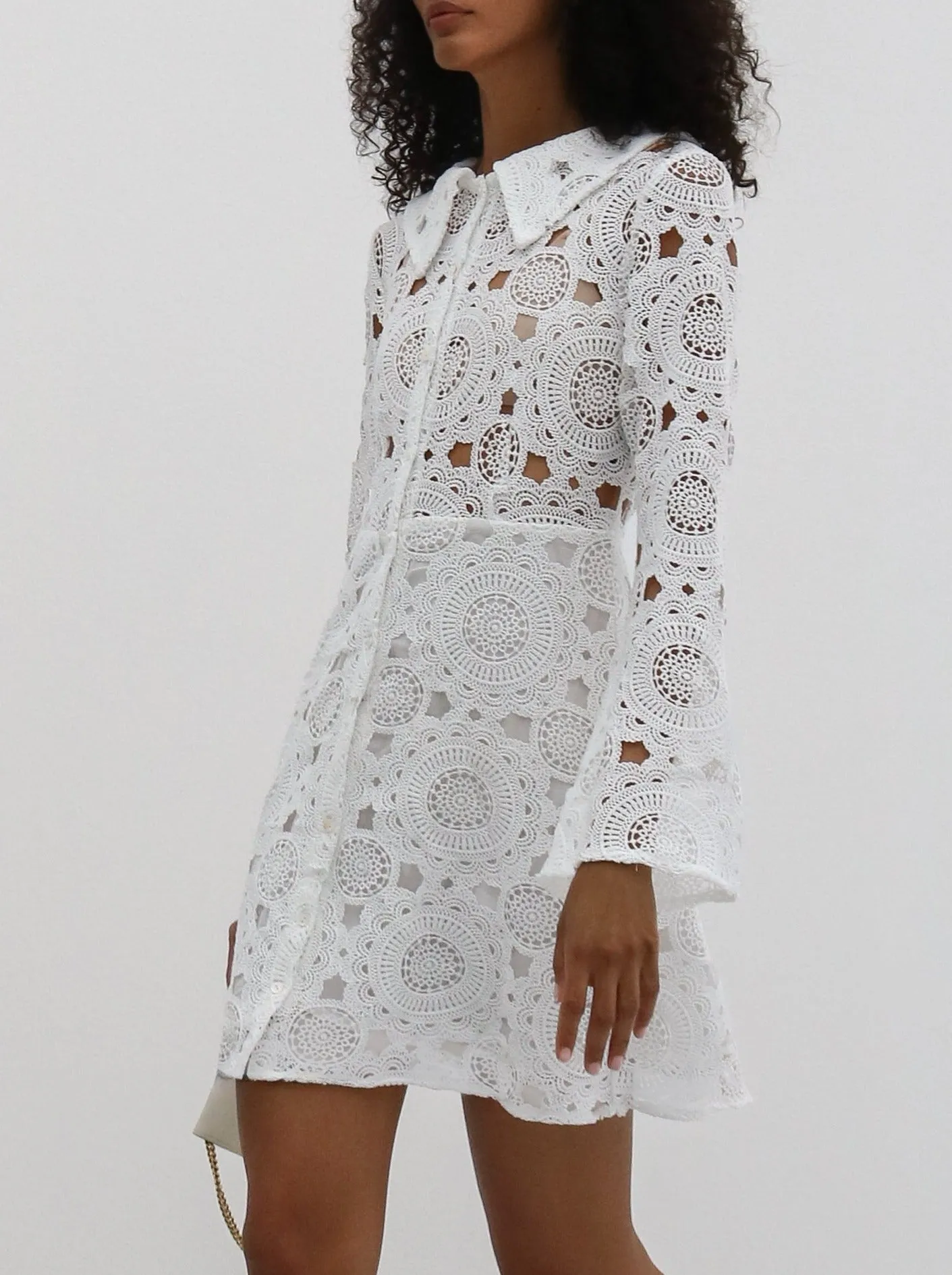 Jane Button Down Lace Dress | White