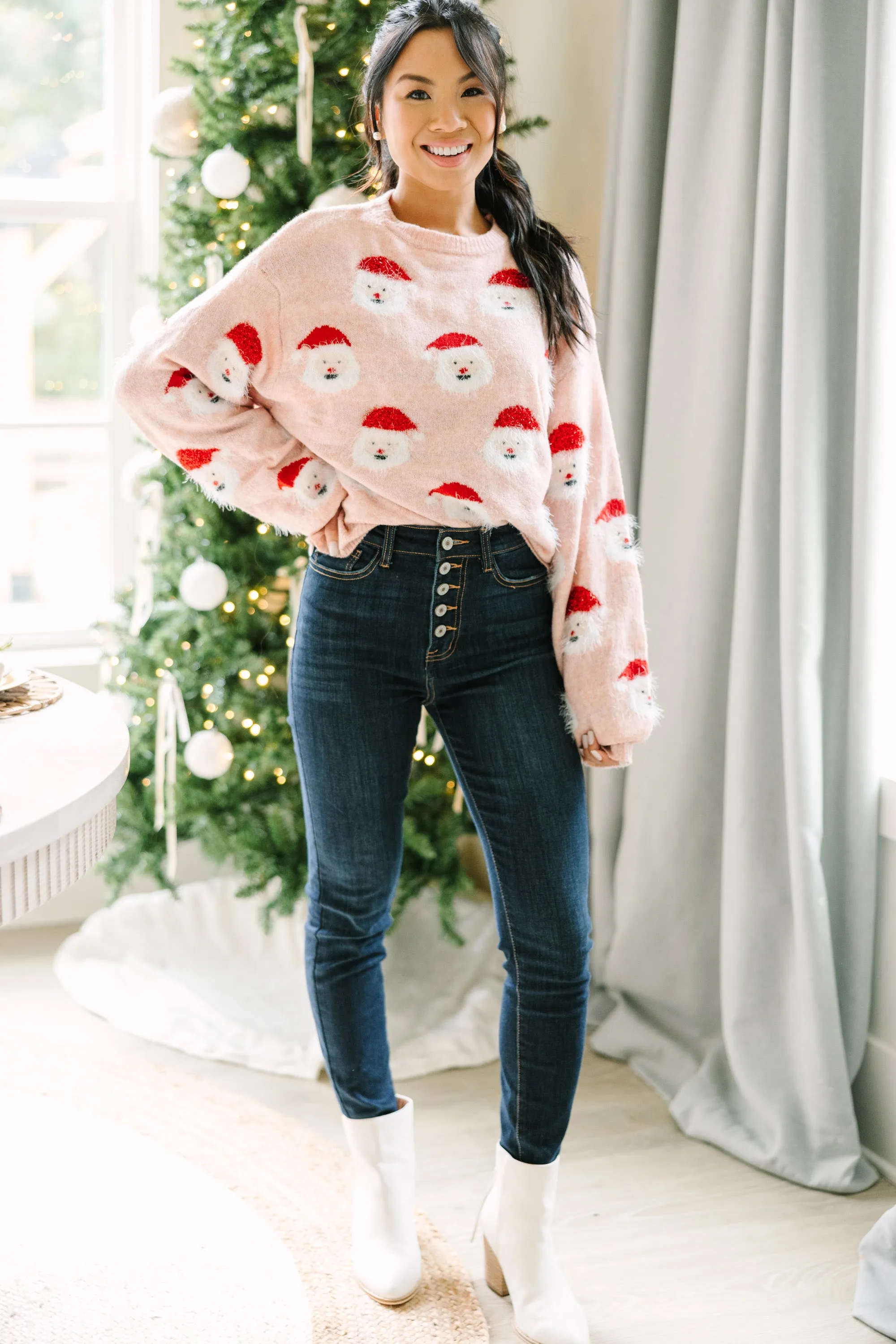 Jolly Good Fellow Blush Pink Santa Sweater