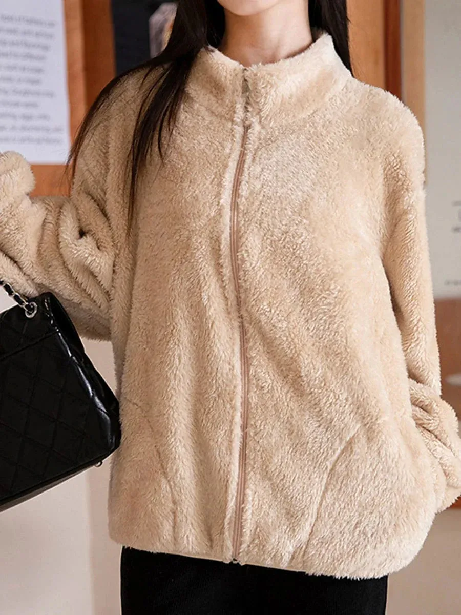 Ladies' Warm Zip-up Sherpa Teddy Coat for Winter