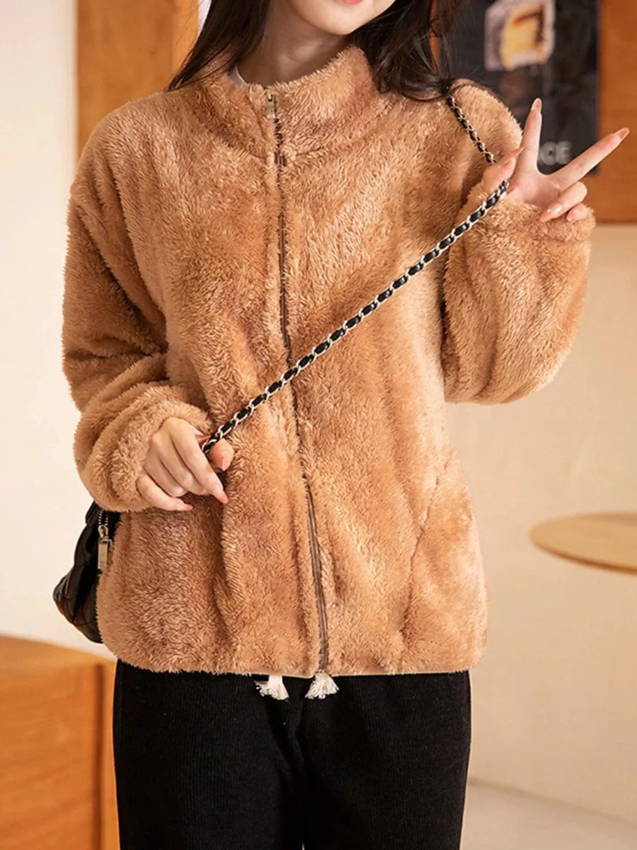 Ladies' Warm Zip-up Sherpa Teddy Coat for Winter