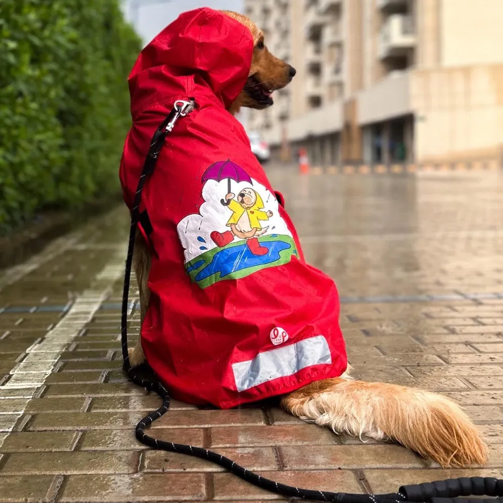 Lana Paws Just Wanna Have Fun Printed Raincoat for Dogs (Red)