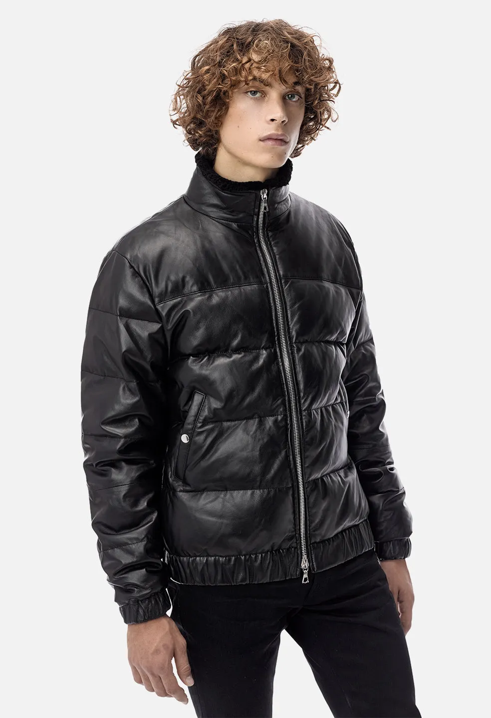 Leather Down Jacket / Black