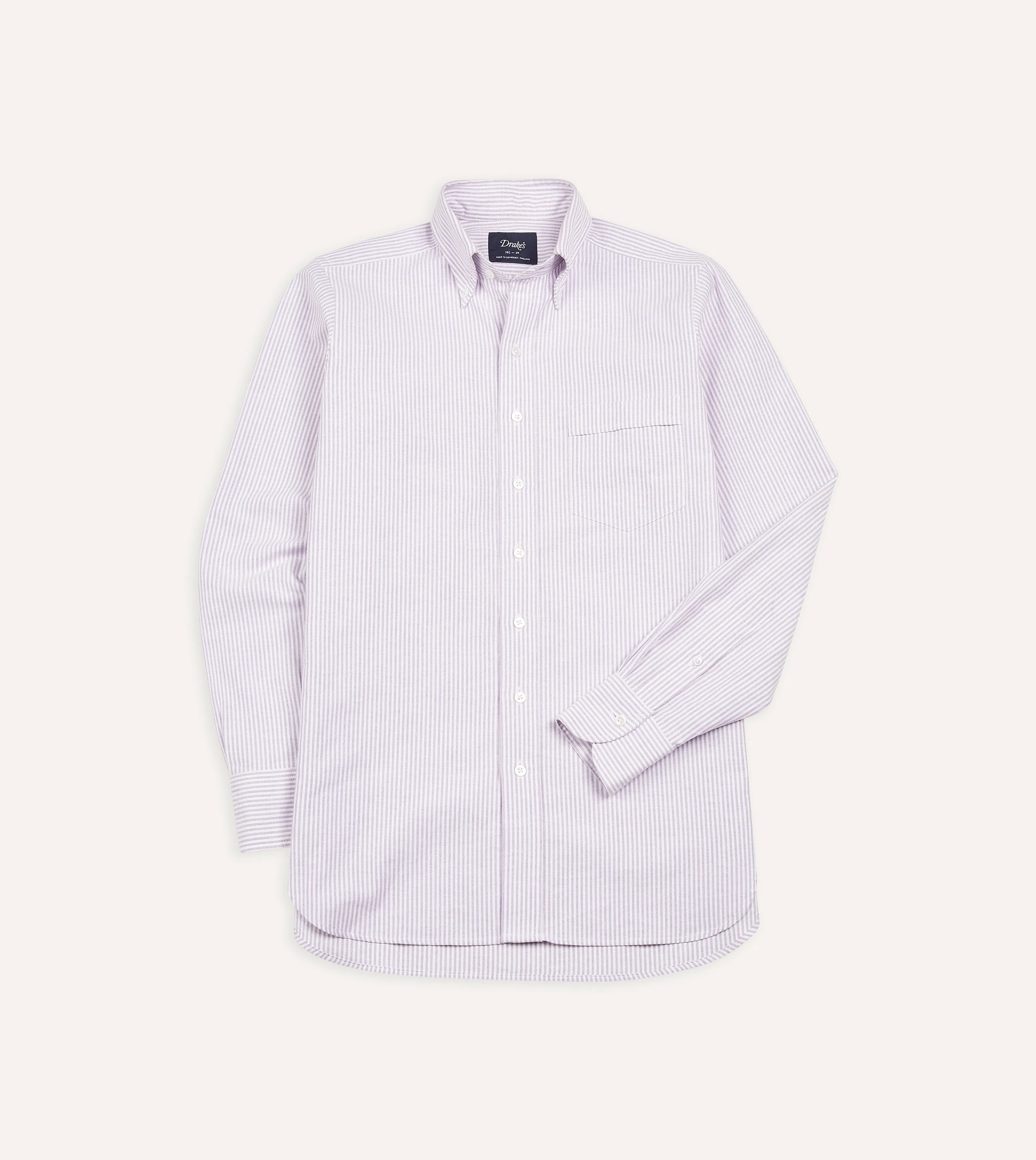 Lilac Ticking Stripe Cotton Oxford Cloth Button-Down Shirt