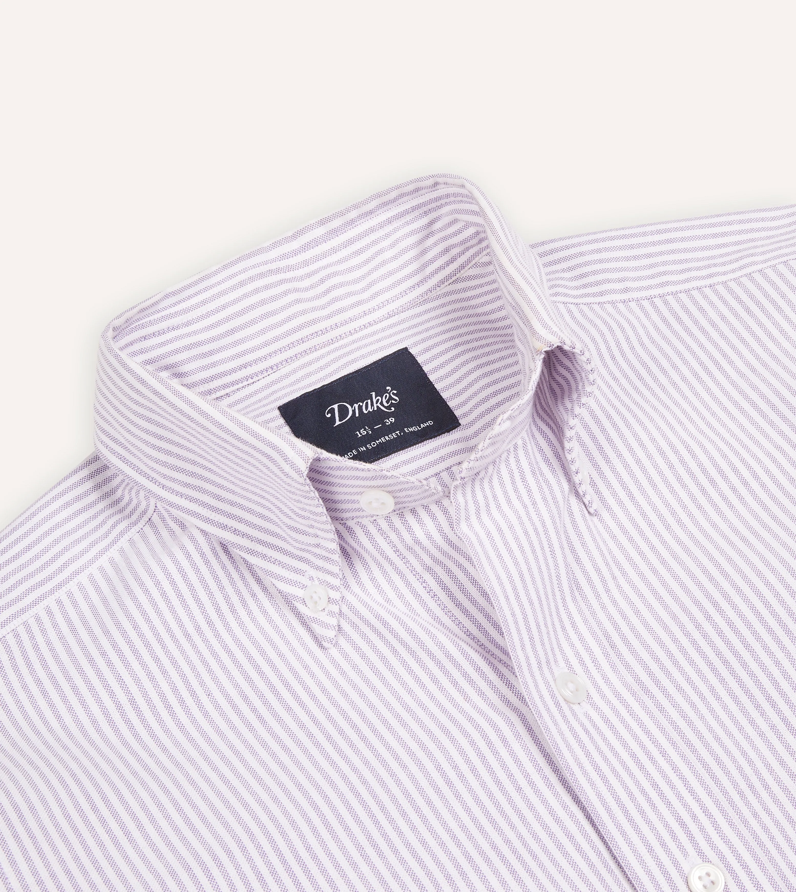 Lilac Ticking Stripe Cotton Oxford Cloth Button-Down Shirt