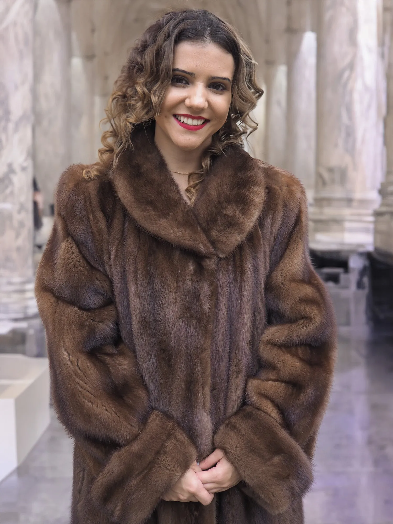 Luxurious Brown Demi Buff Canadian Mink Fur Coat 80 Sweep L