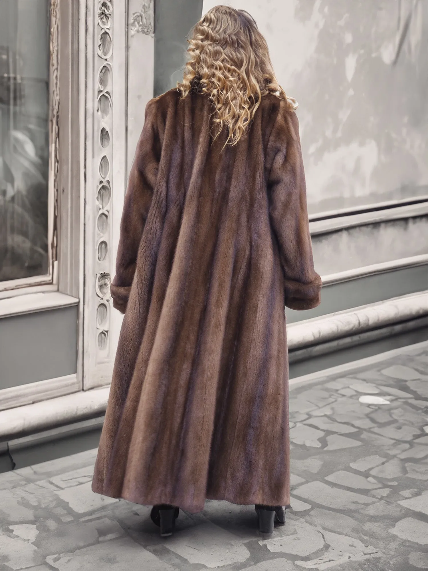 Luxurious Brown Demi Buff Canadian Mink Fur Coat 80 Sweep L