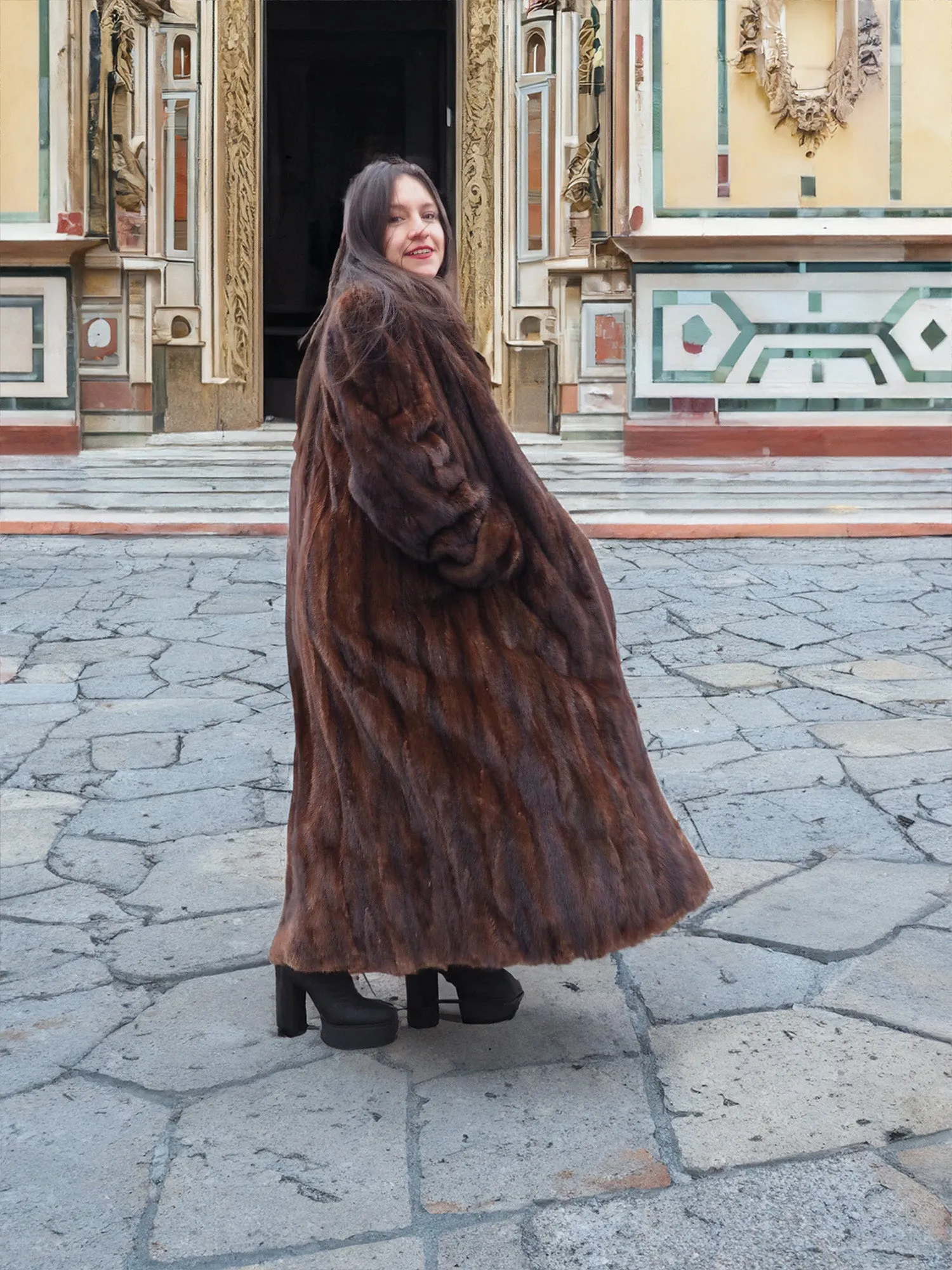 Mahogany Lunaraine Canadian Mink Fur Coat L to XXL 52 Long