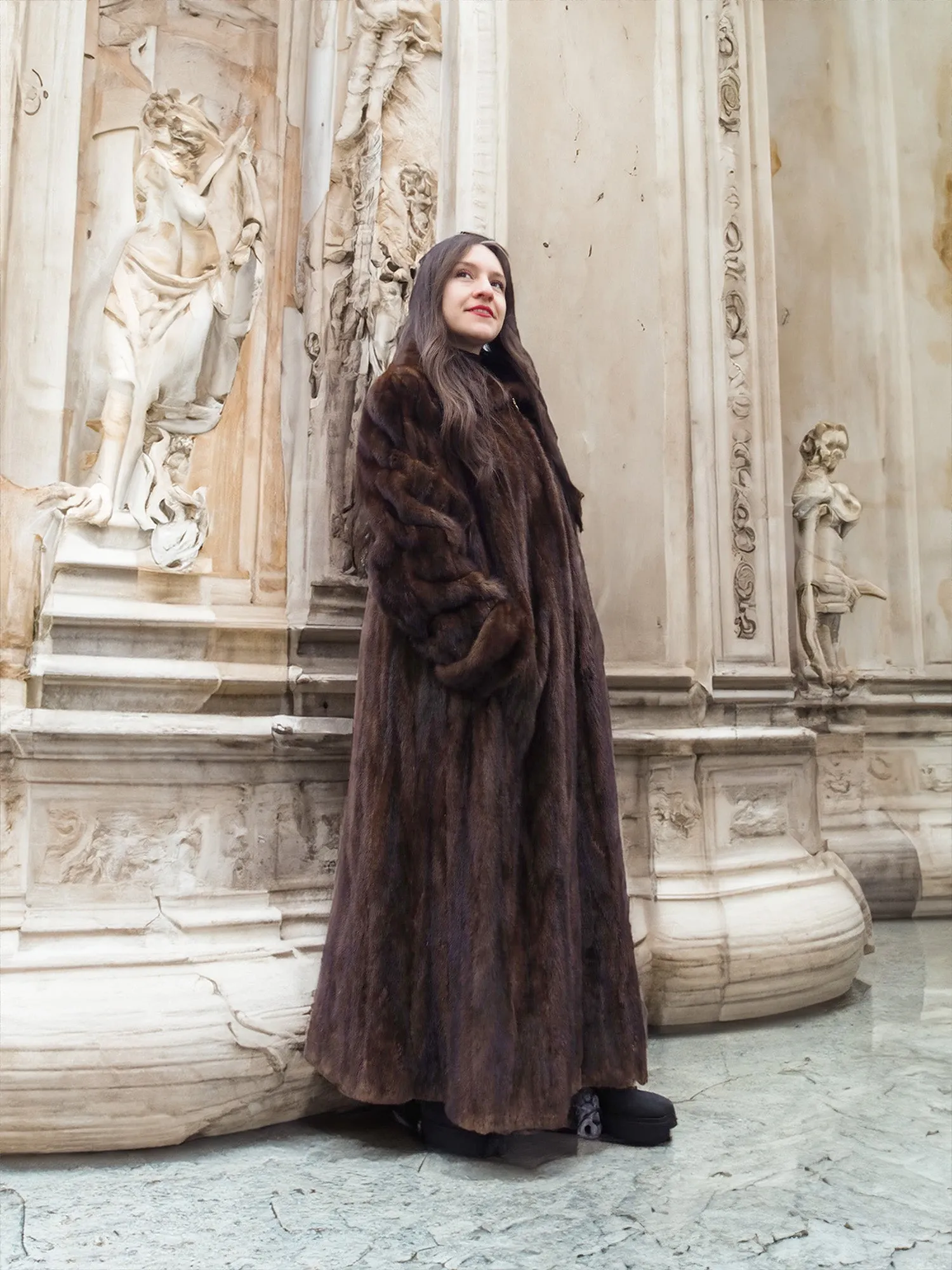 Mahogany Lunaraine Canadian Mink Fur Coat L to XXL 52 Long